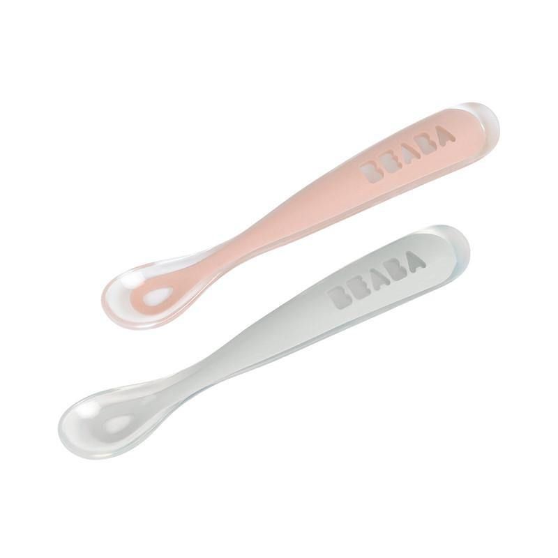 Beaba 1st Stage Silicone Spoon & Case 2 Pack - Light Mist/Old Pink