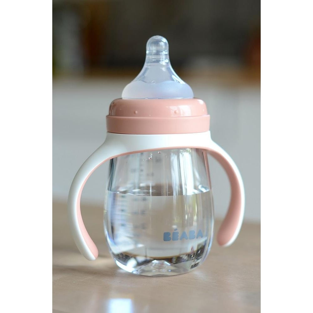 Beaba 2-in-1 Bottle to Sippy Learning Cup 210ml - Vintage Pink