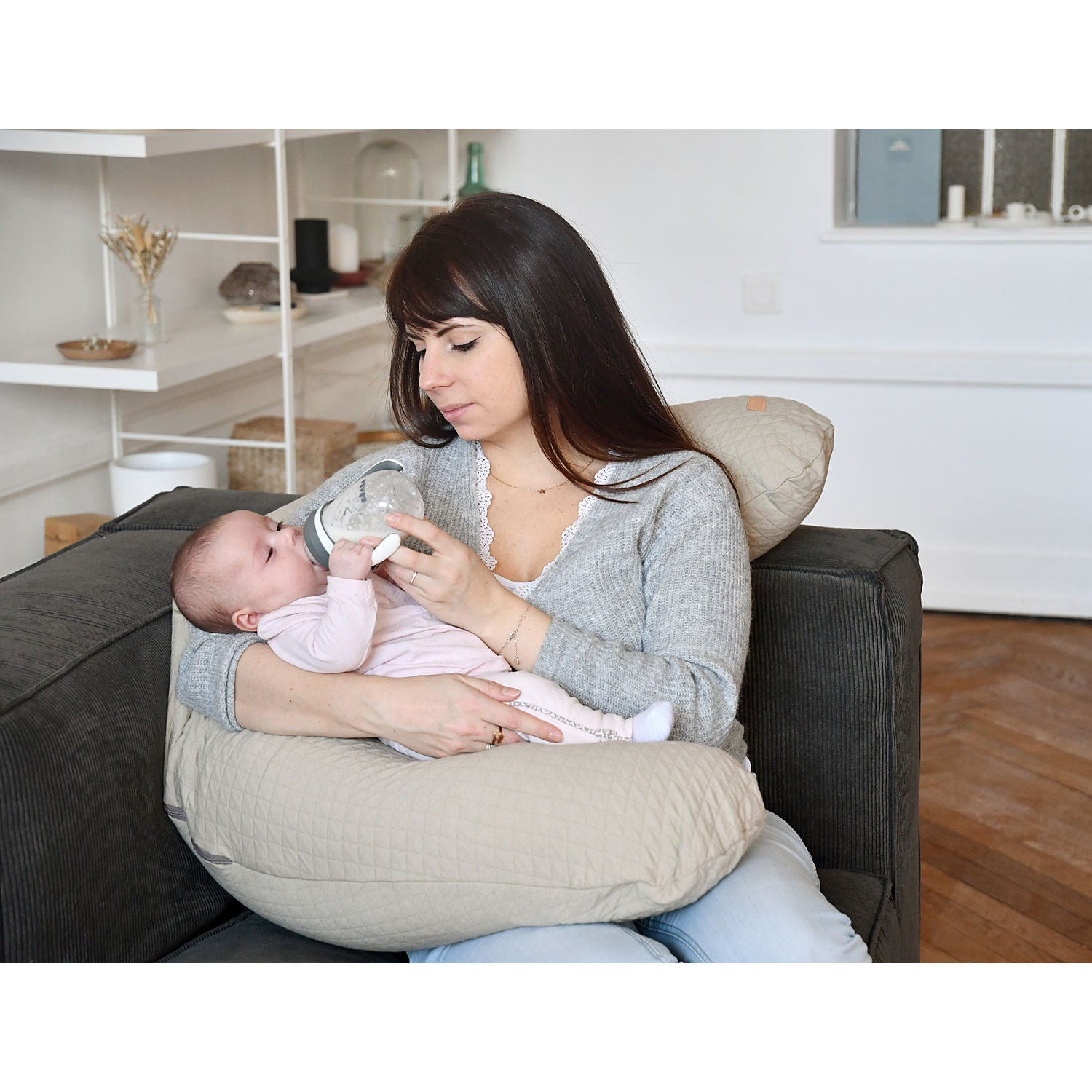 Beaba 2-in-1 Bottle to Sippy Learning Cup 210ml - Mineral Grey