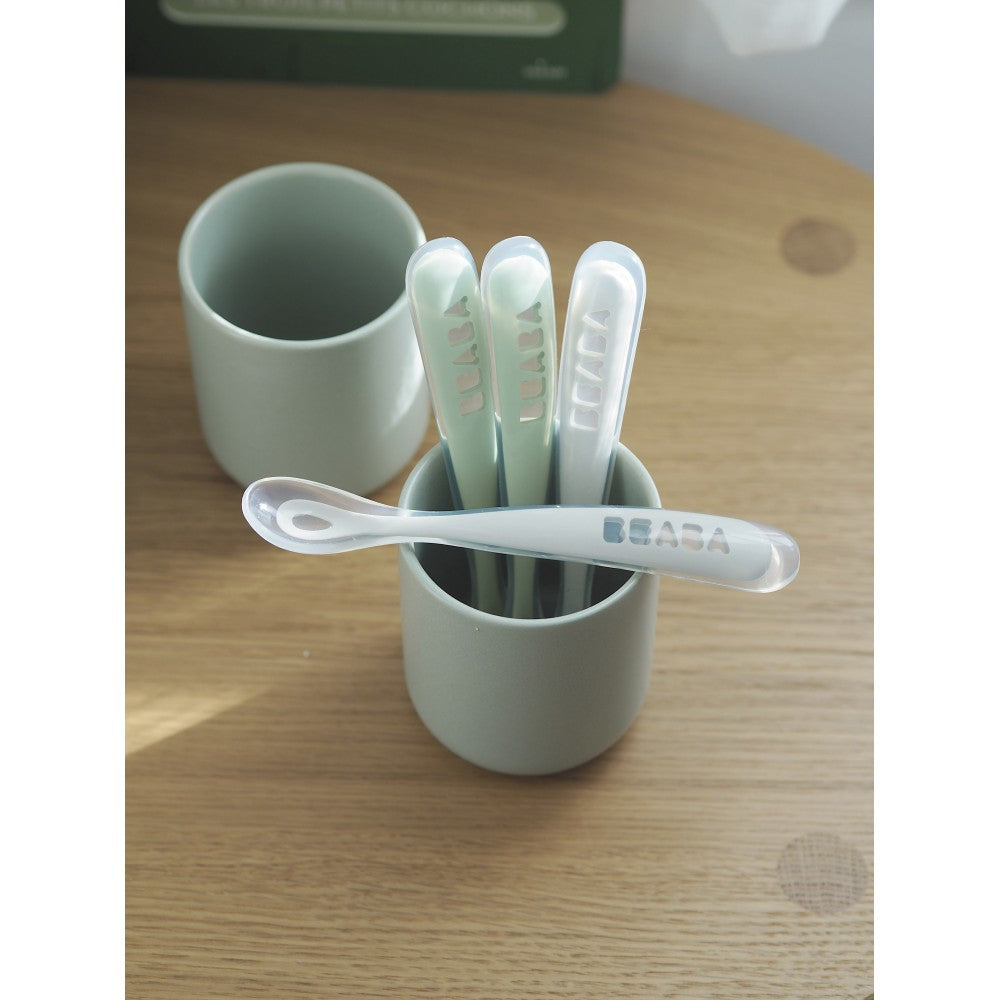 Beaba Ergonomic 1st Stage Silicone Spoons (Set of 4) - Velvet grey/Sage green