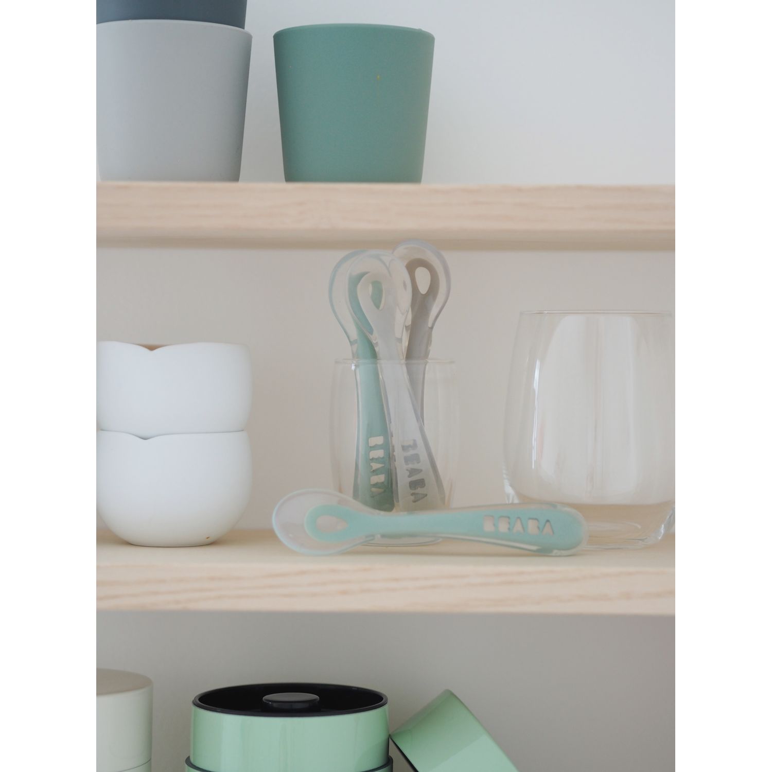 Beaba 2nd Stage Soft Silicone Spoons 4 Pack - Velvet Grey/Sage Green