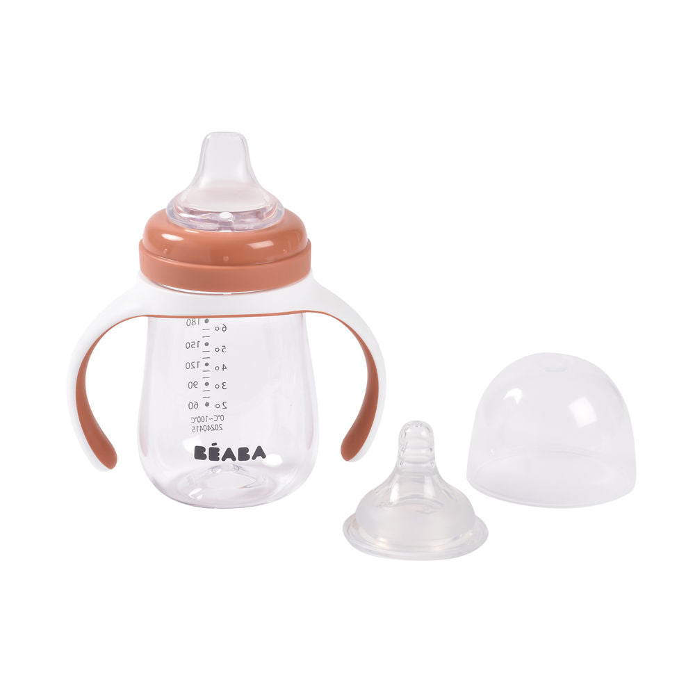Beaba 2 in 1 Bottle to Sippy Learning Cup 210ml - Terracotta