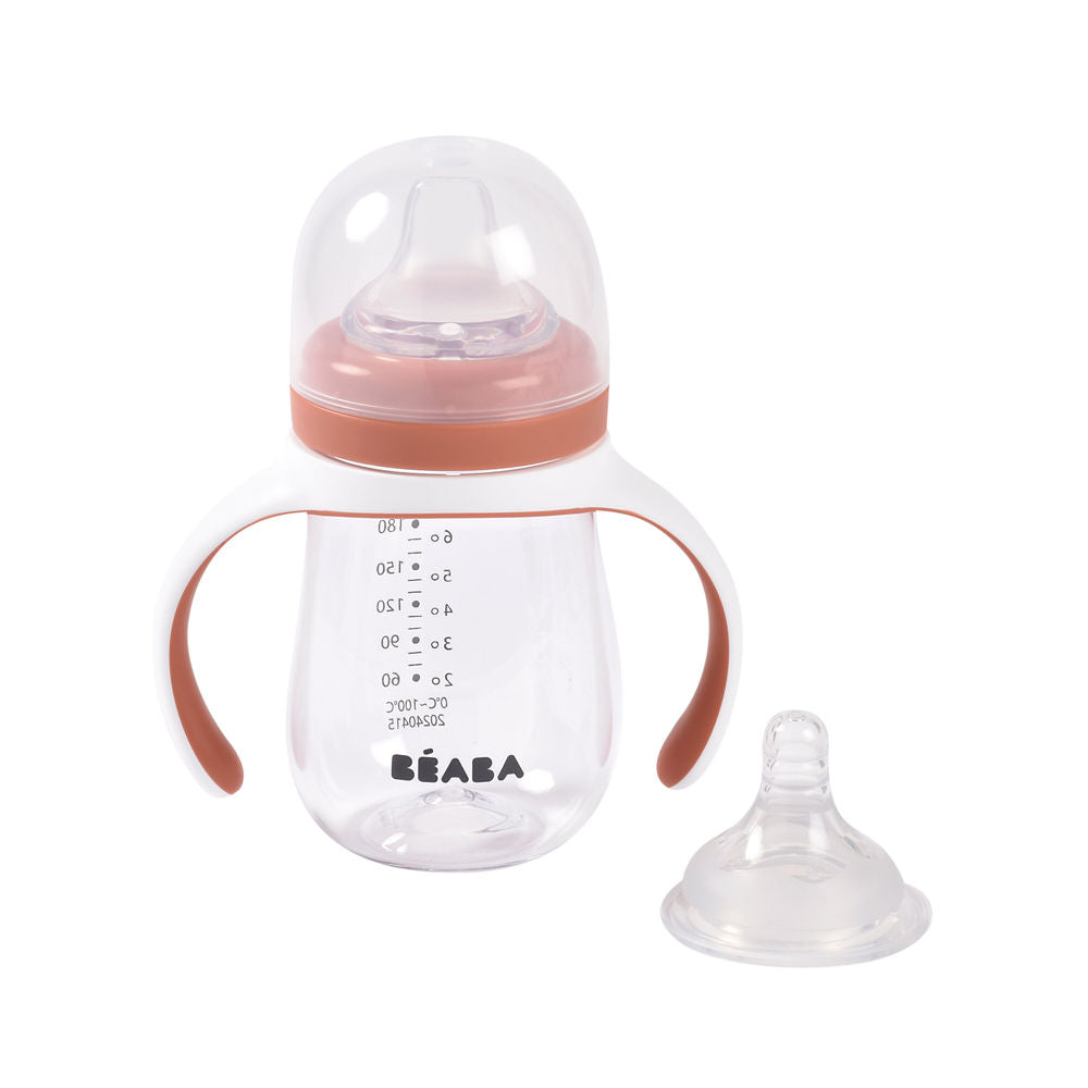 Beaba 2 in 1 Bottle to Sippy Learning Cup 210ml - Terracotta