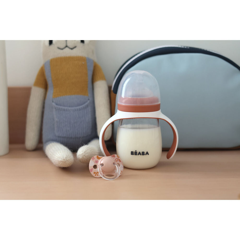 Beaba 2 in 1 Bottle to Sippy Learning Cup 210ml - Terracotta