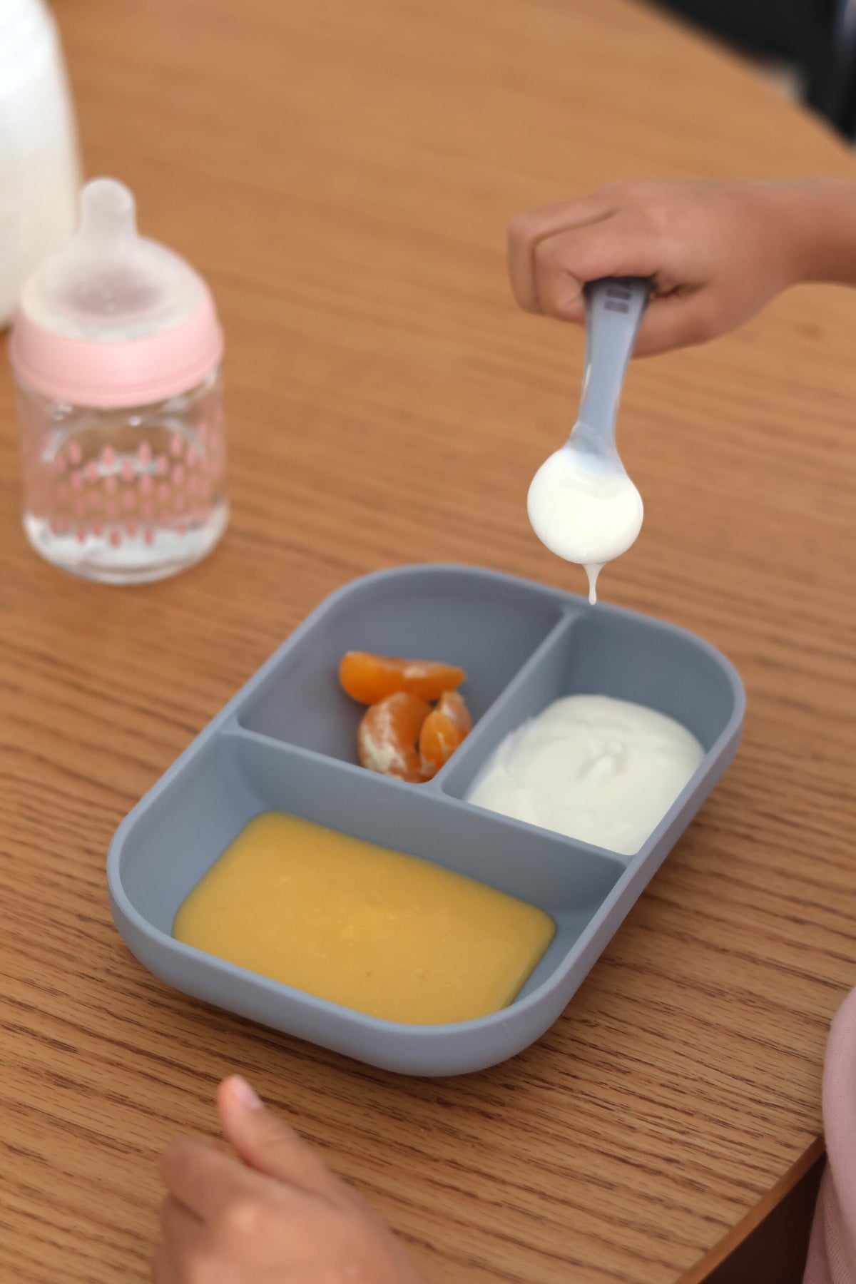 Silicone Suction Divided Plate & Spoon - Pebble