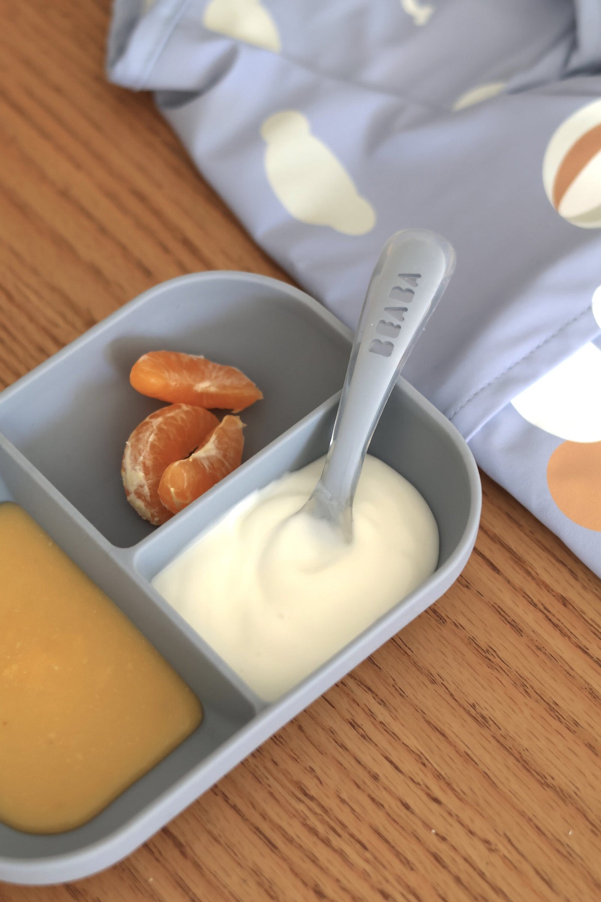 Silicone Suction Divided Plate & Spoon - Pebble