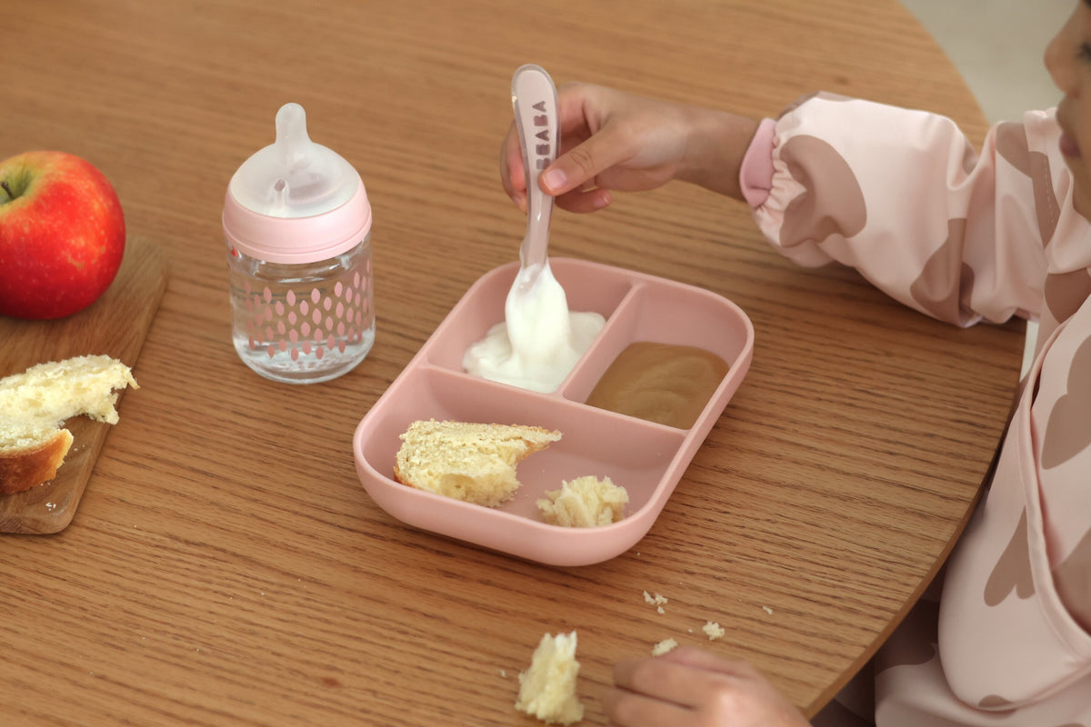 Silicone Suction Divided Plate & Spoon - Cotton Candy
