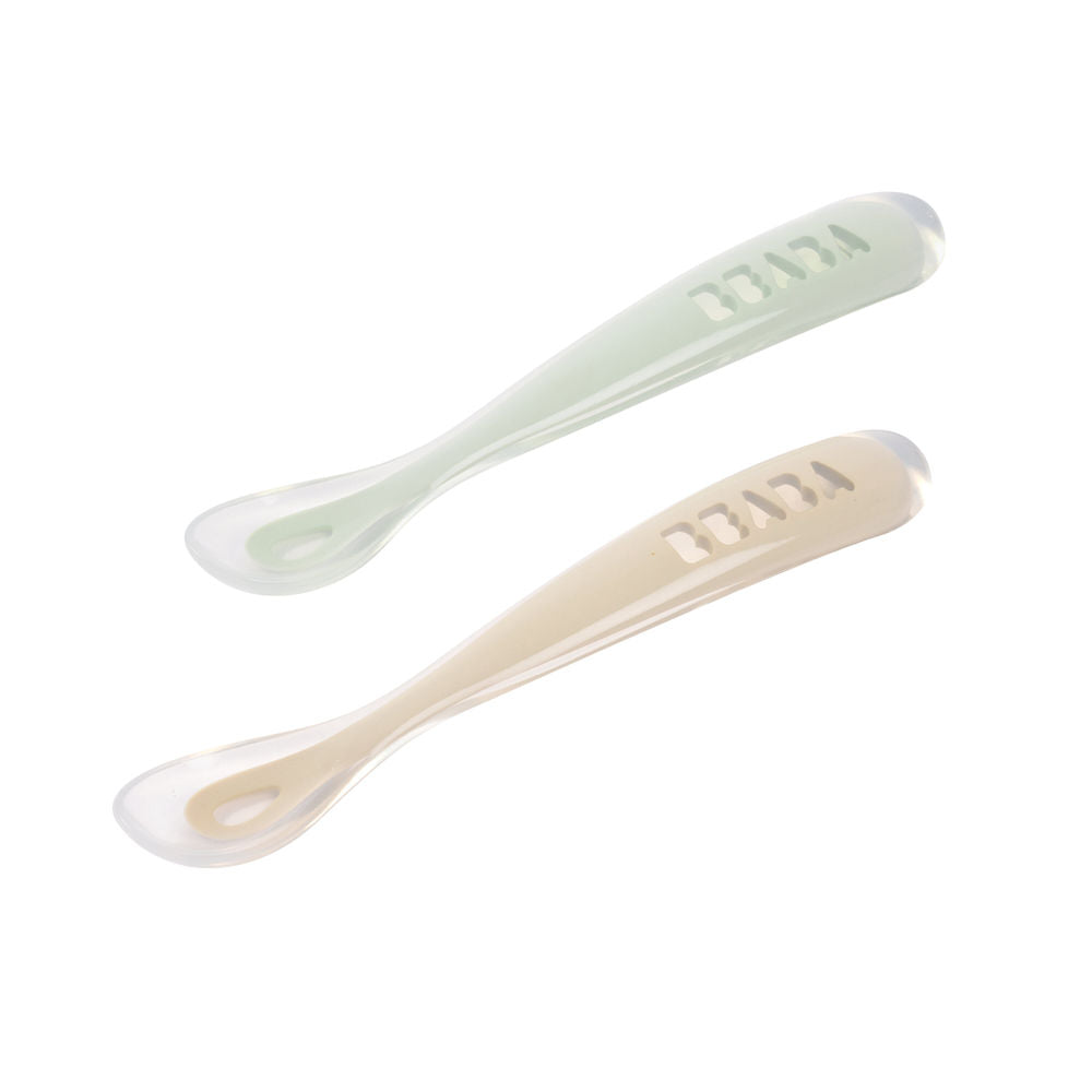 Beaba 1st Stage Silicone Spoons & Case 2 Pack - Clay/Misty Green