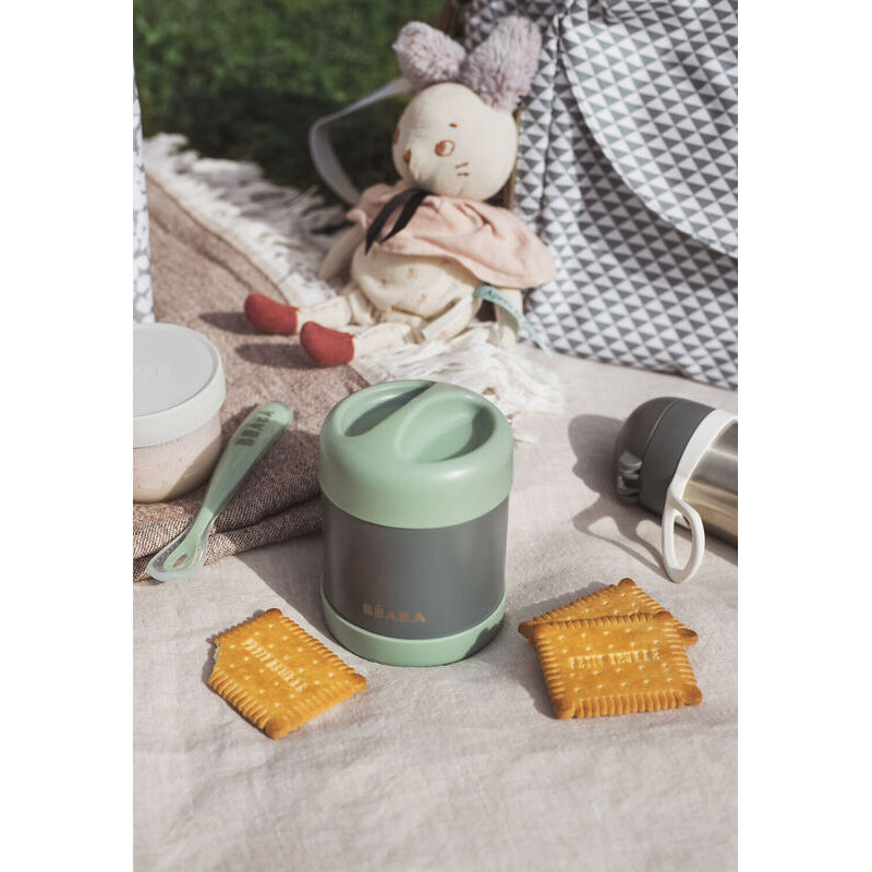 Beaba Thermo Portion Stainless Steel Isothermal Food Container 300 ml (mineral grey/sage green)