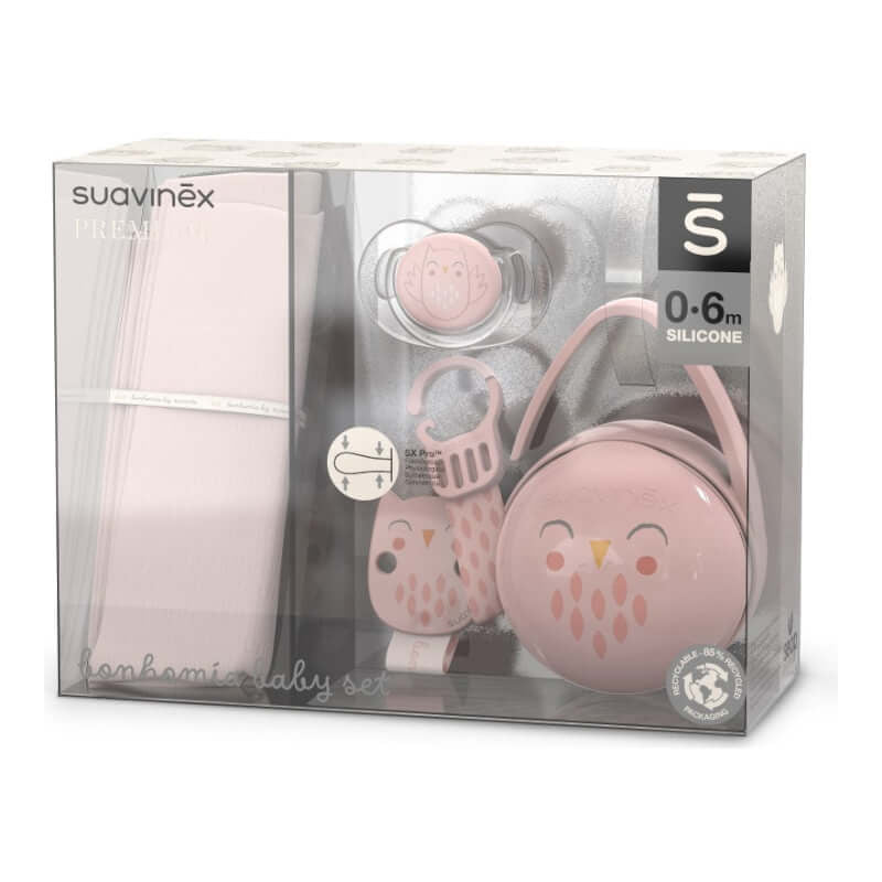 Suavinex Bonhomia Owl Baby 4 piece Gift Set - Pink