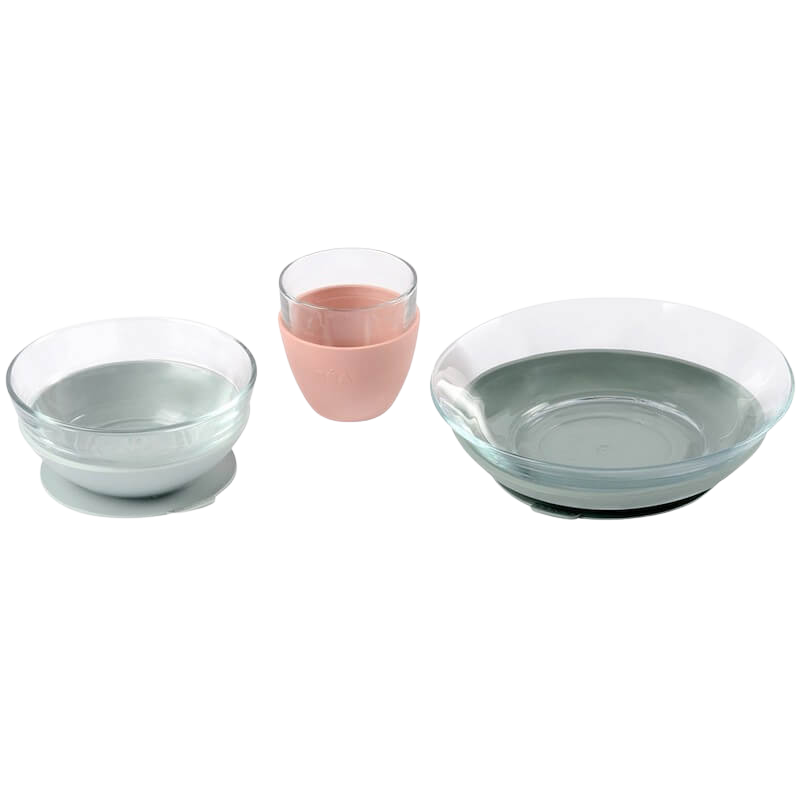 Beaba Glass Meal Set with Suction Pads - Eucalyptus