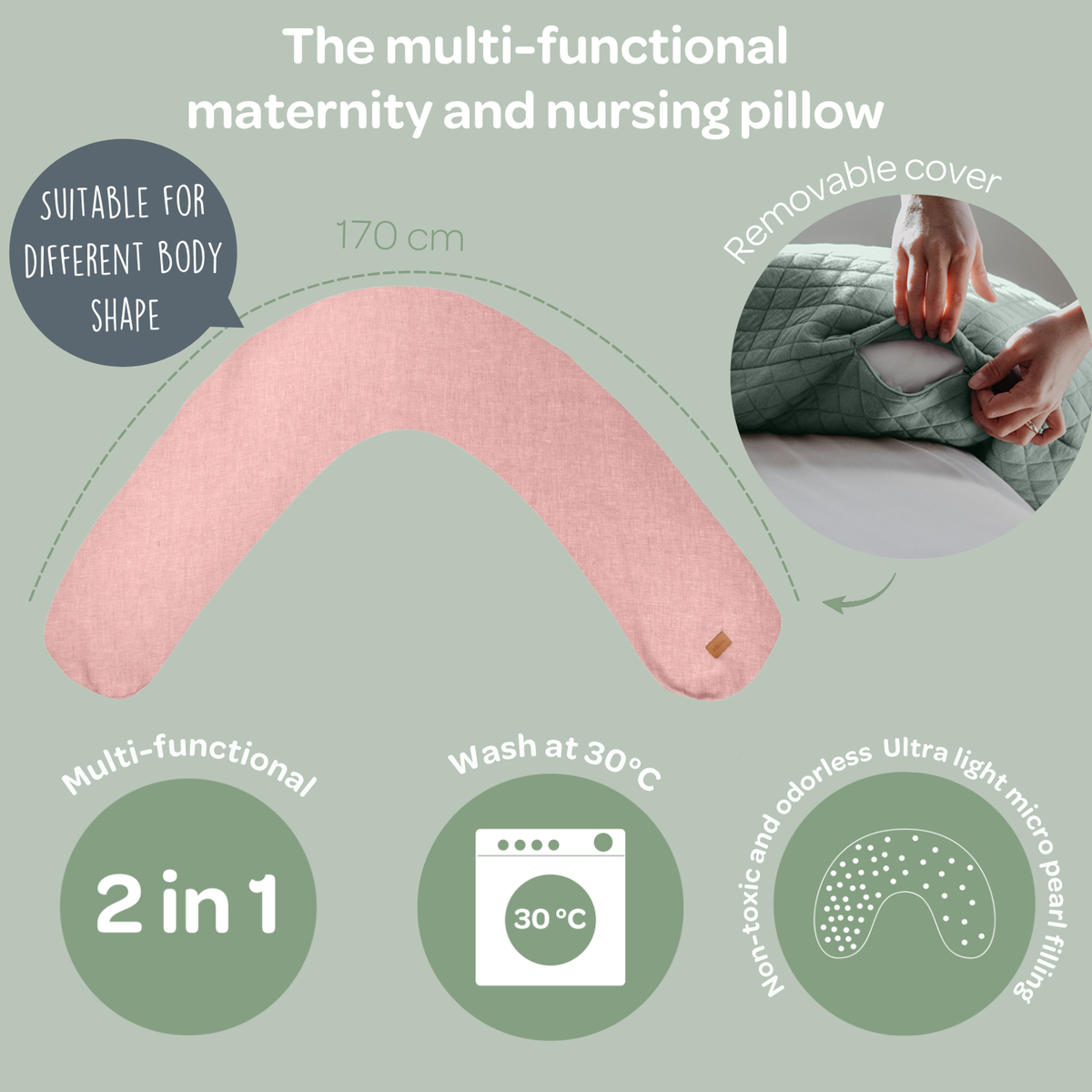 Big Flopsy Linen Nursing Pillow - Rose