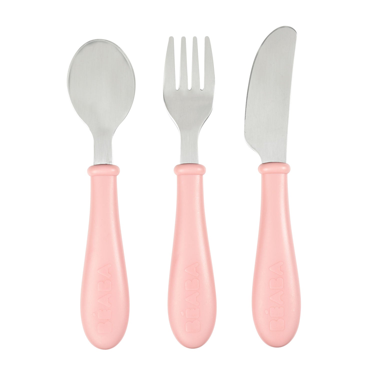 Beaba Stainless Steel Training Cutlery 3 Piece Set - Old Pink