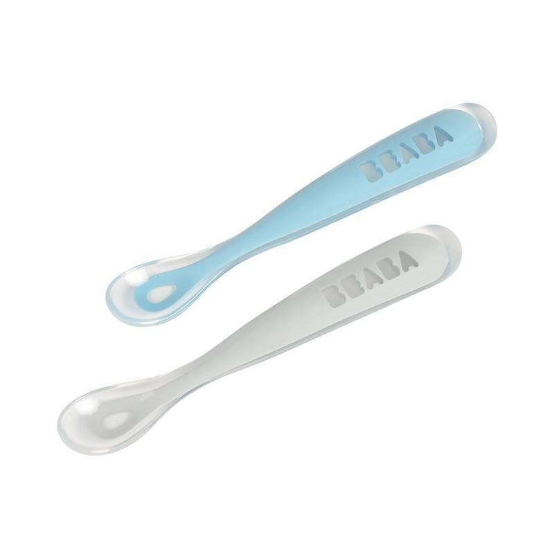 Beaba 1st Stage Silicone Spoon & Case 2 Pack - Light Mist/Old Pink