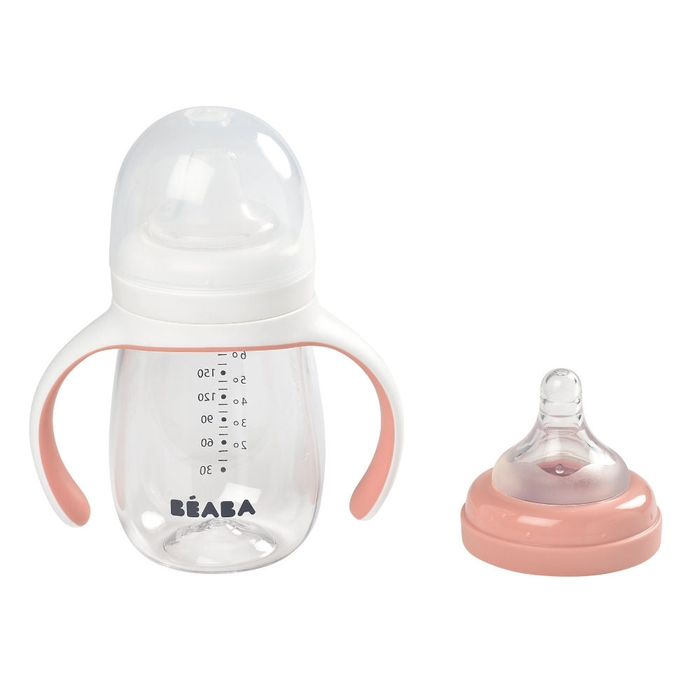 Beaba 2-in-1 Bottle to Sippy Learning Cup 210ml - Vintage Pink