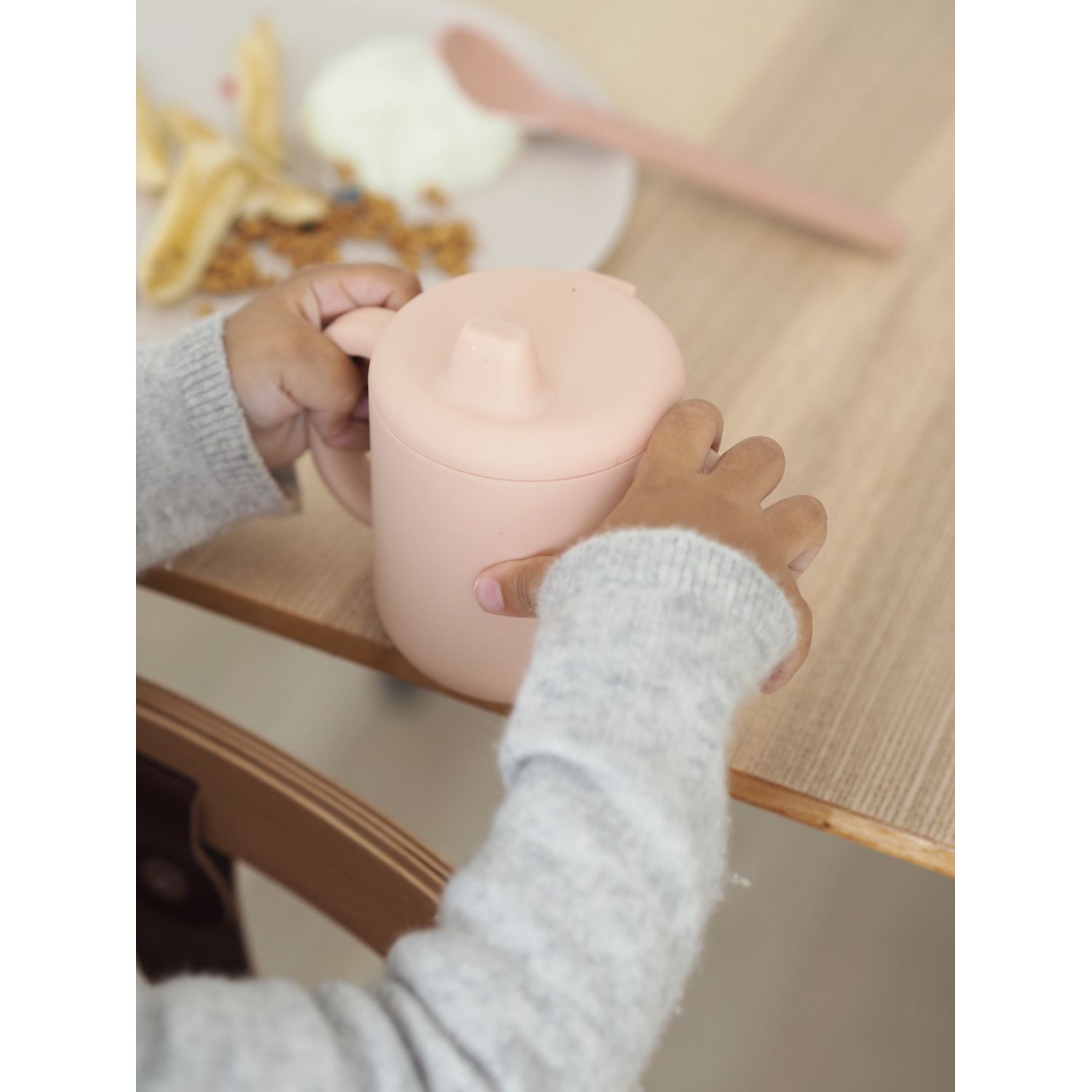 Beaba Silicone Learning Cup with Spout Lid - Pink