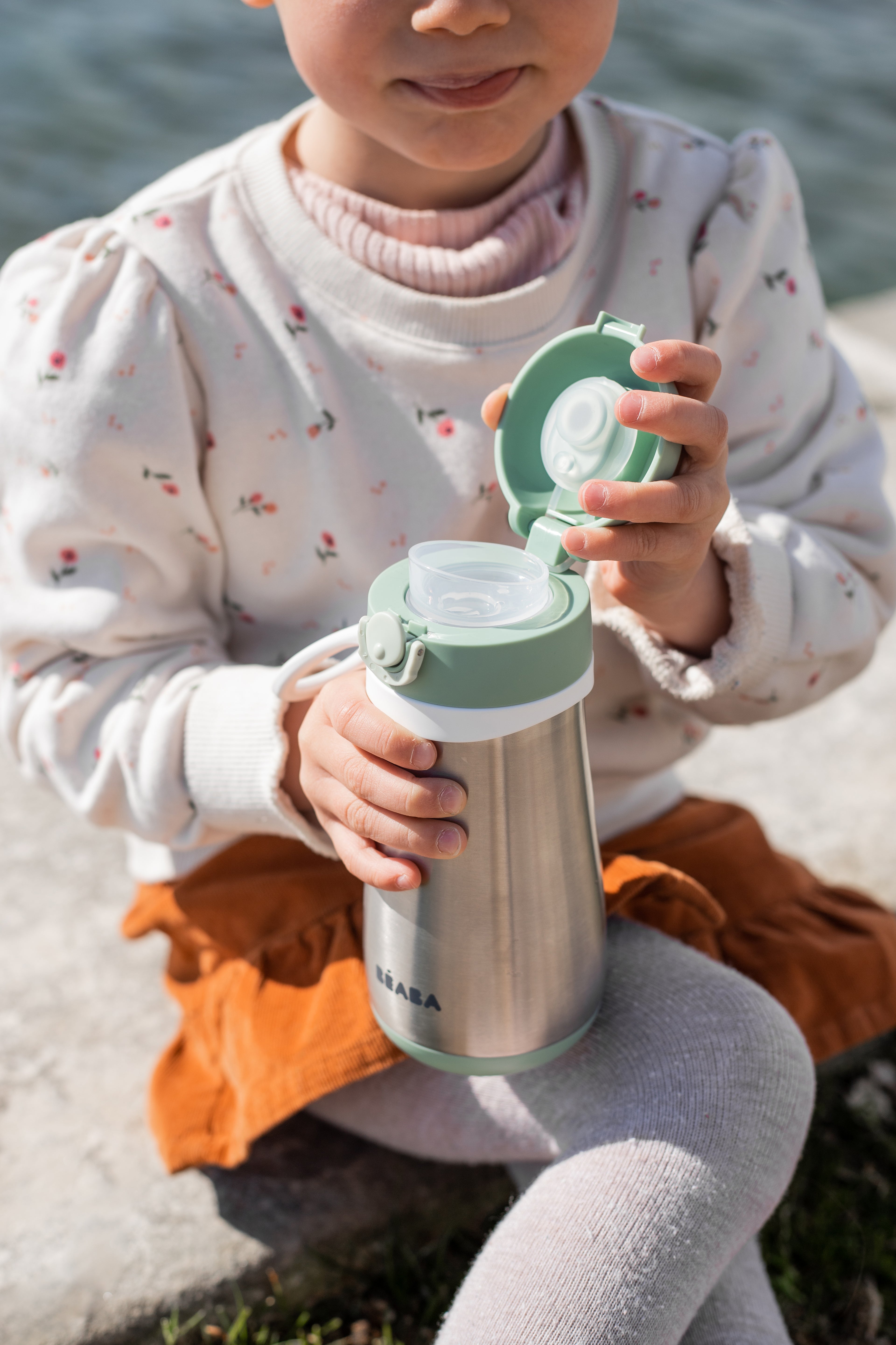 Stainless Steel Spout Bottle 350ml - Sage Green