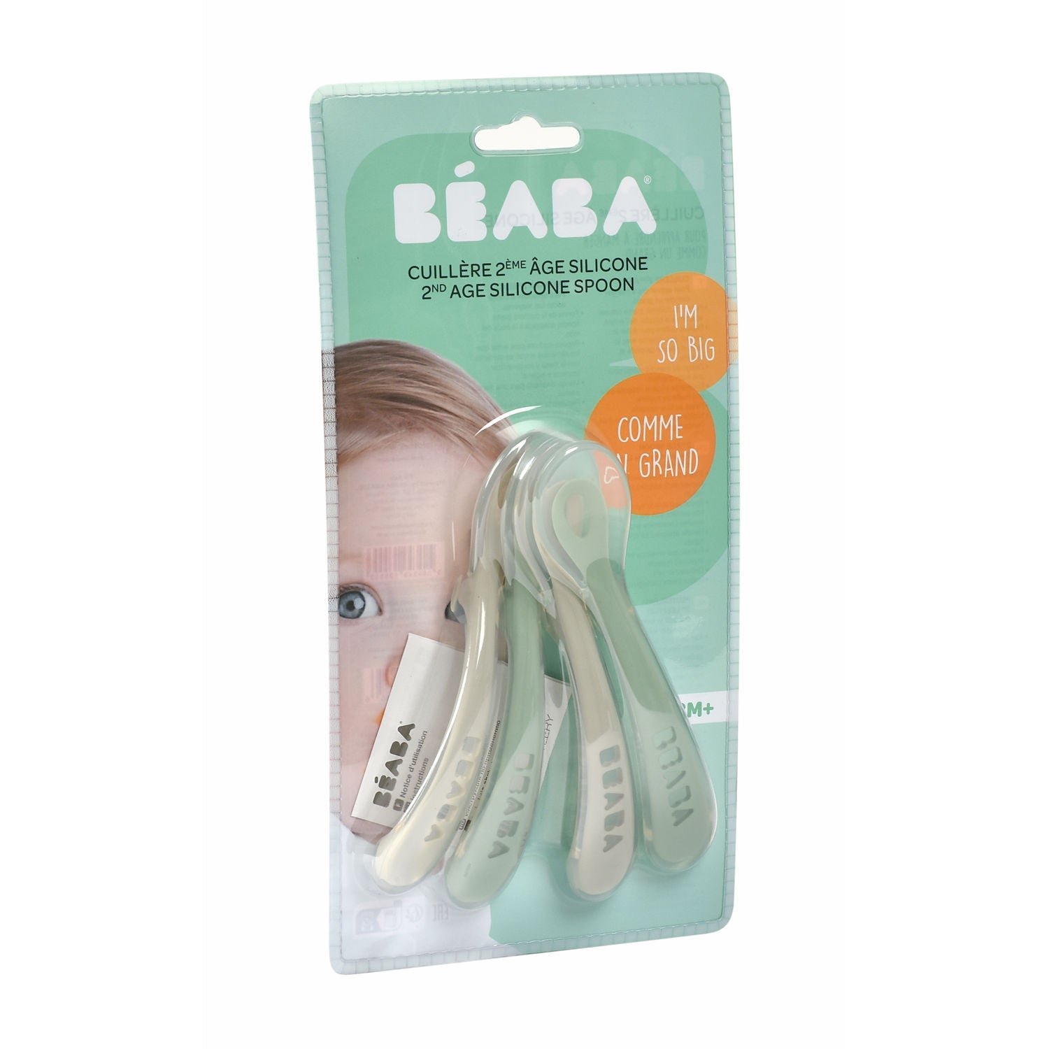 Beaba 2nd Stage Soft Silicone Spoons 4 Pack - Velvet Grey/Sage Green