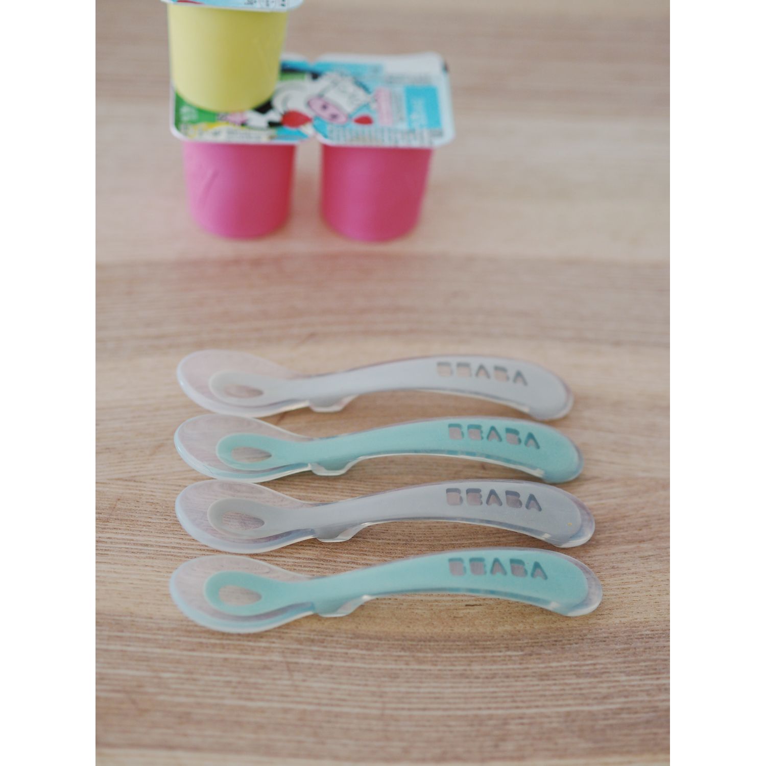 Beaba 2nd Stage Soft Silicone Spoons 4 Pack - Velvet Grey/Sage Green