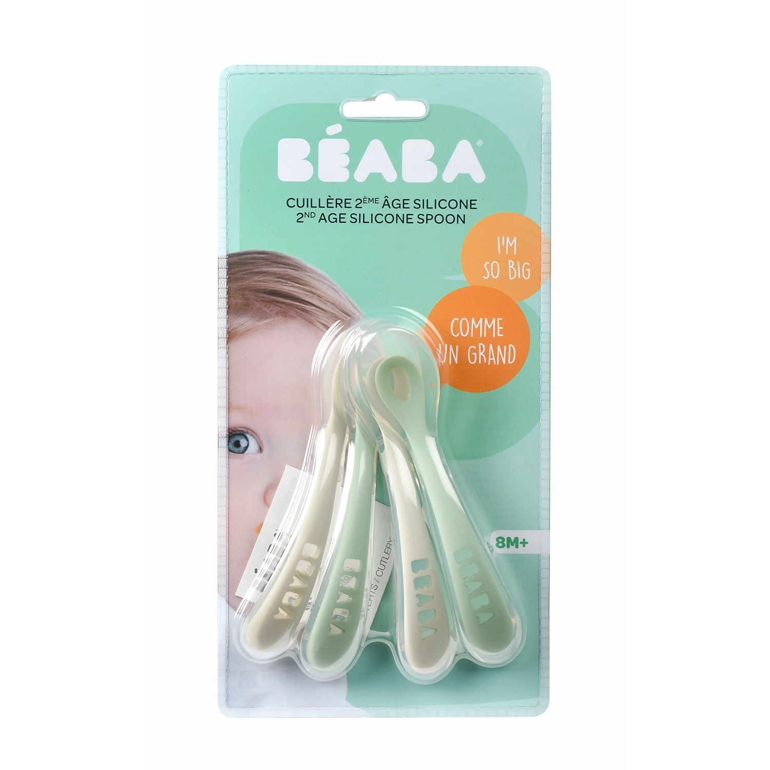 Beaba 2nd Stage Soft Silicone Spoons 4 Pack - Velvet Grey/Sage Green