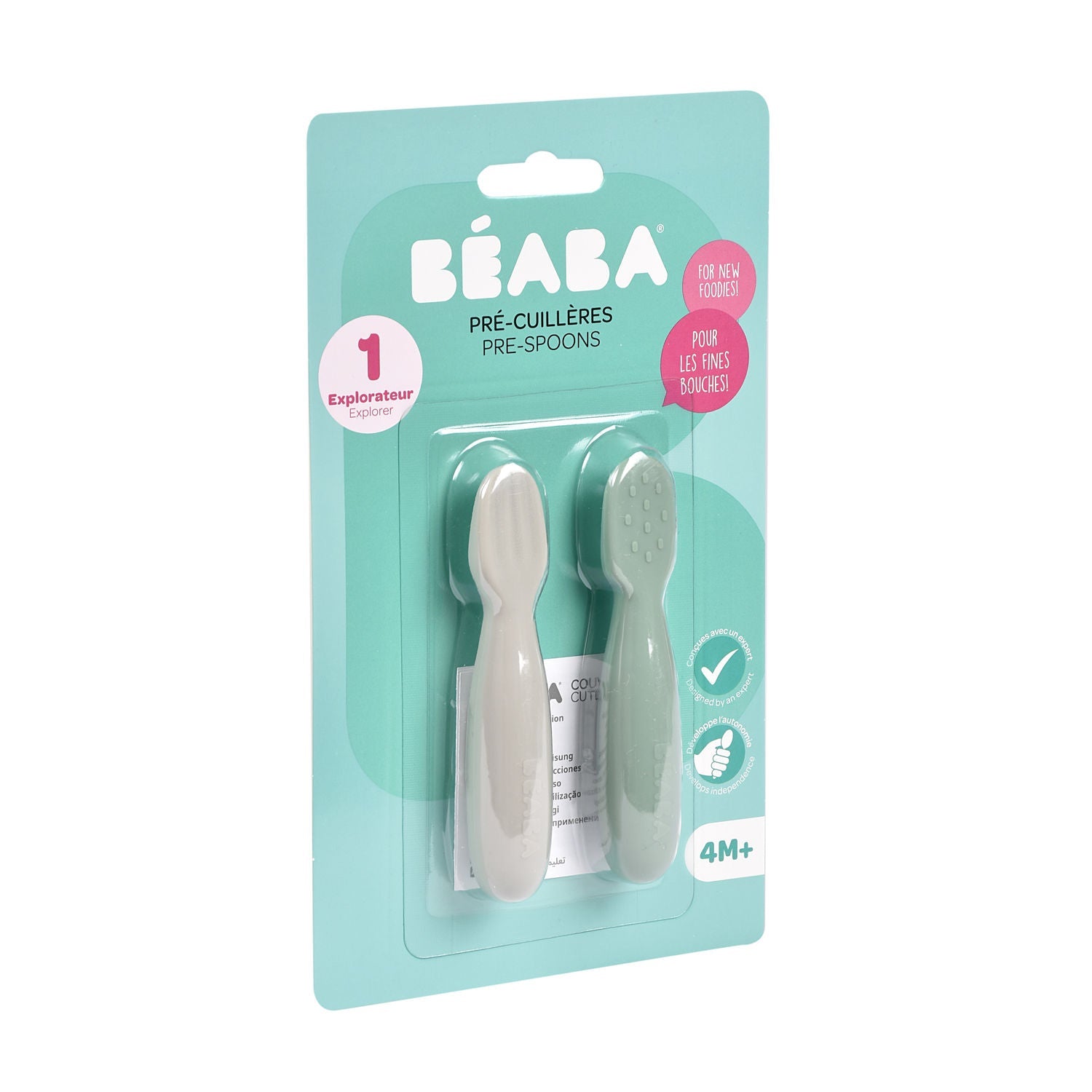 Beaba Silicone Pre-Spoons 2 Pack - Sage Green/Velvet Grey