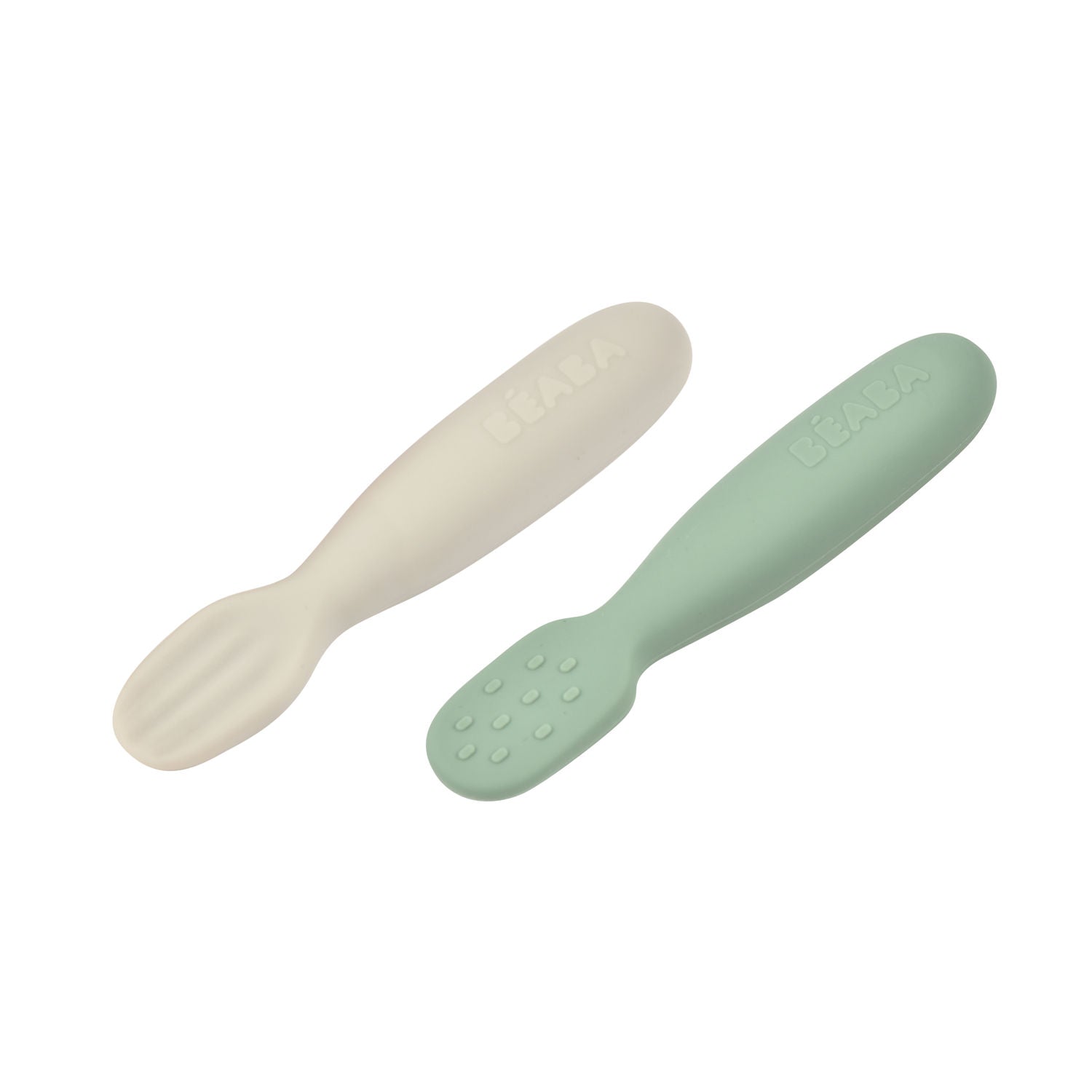 Beaba Silicone Pre-Spoons 2 Pack - Sage Green/Velvet Grey