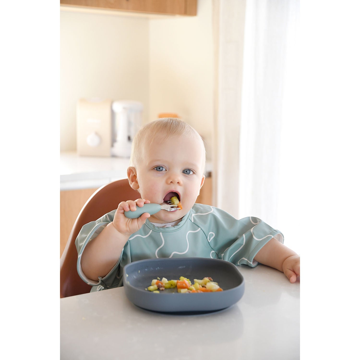 Beaba Fork & Spoon Stainless Steel Pre-Cutlery - Sage Green