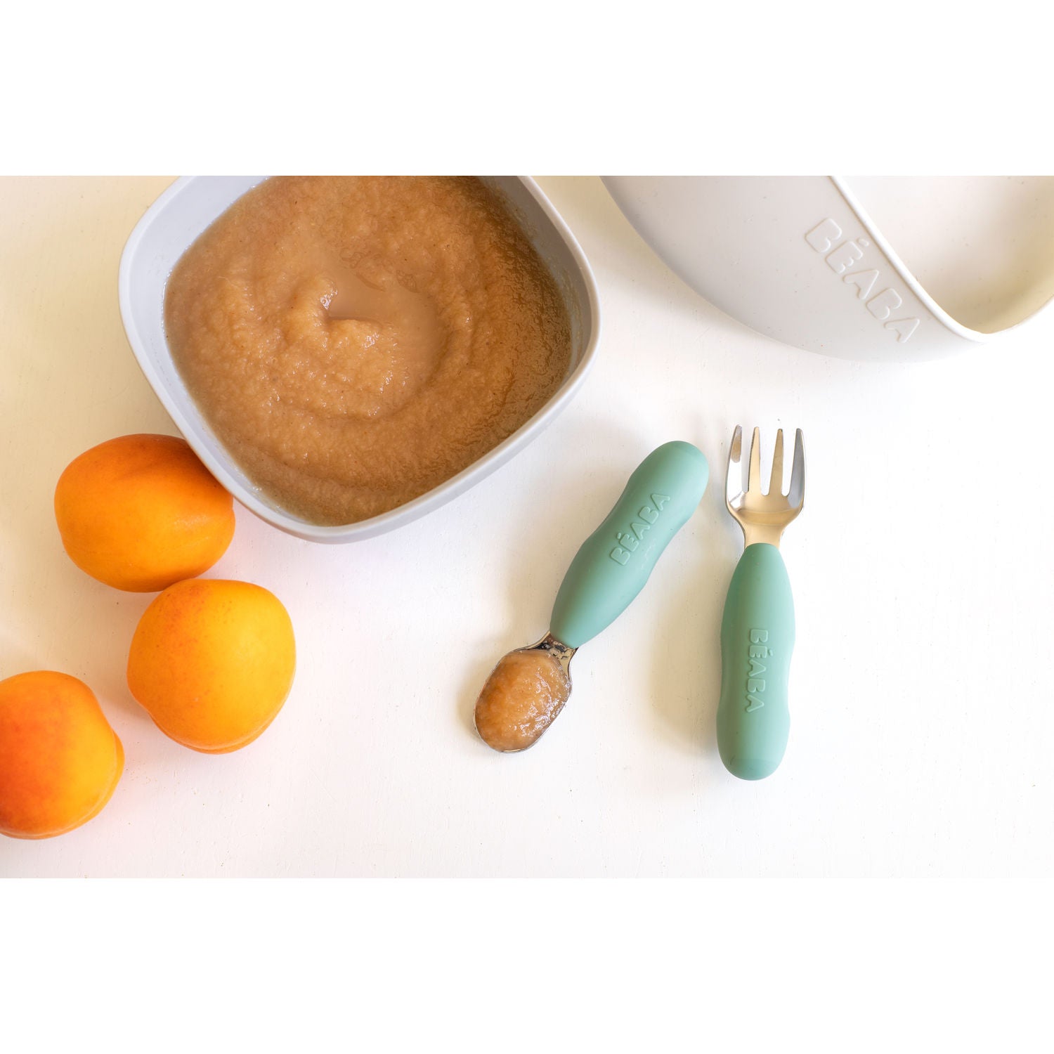 Beaba Fork & Spoon Stainless Steel Pre-Cutlery - Sage Green