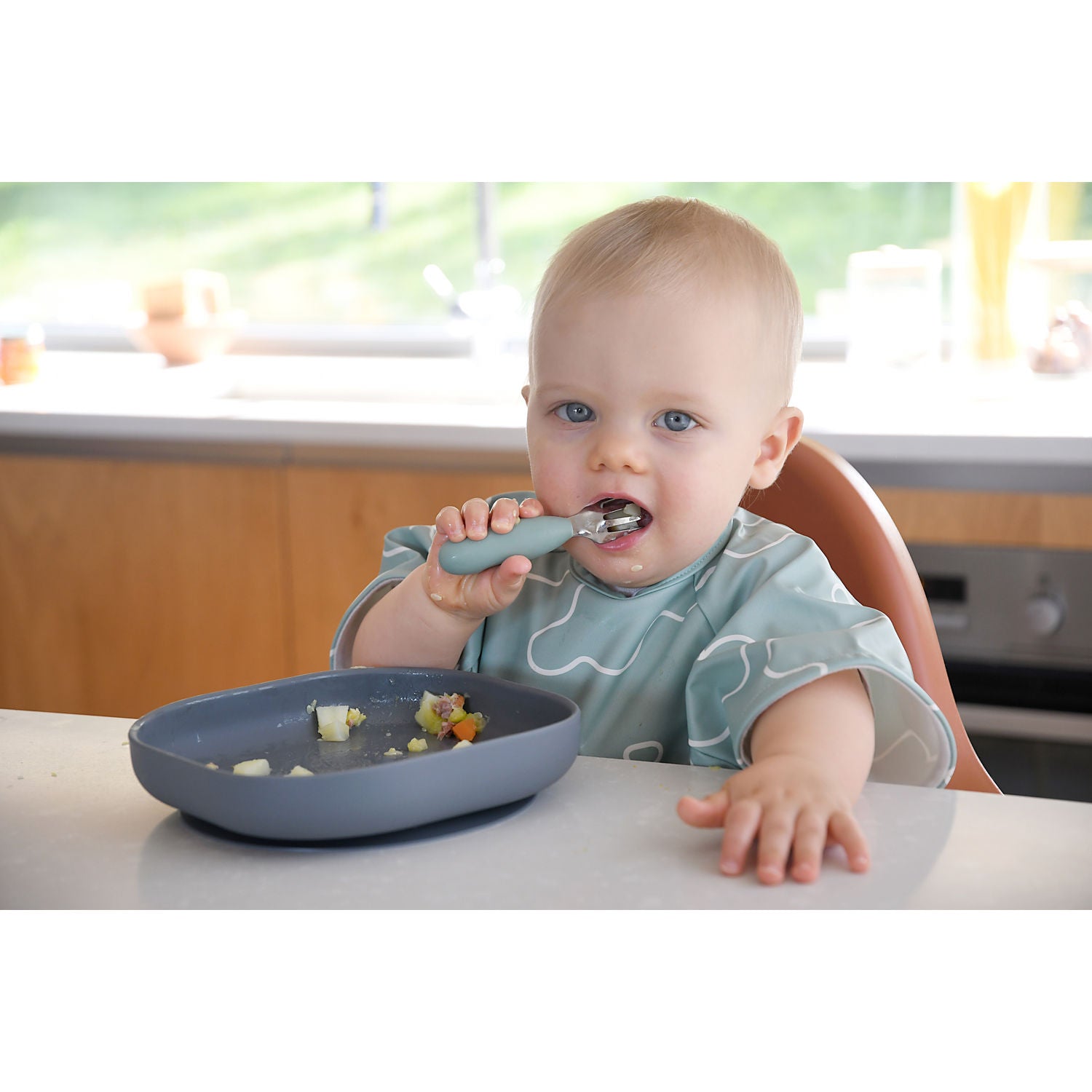 Beaba Fork & Spoon Stainless Steel Pre-Cutlery - Sage Green