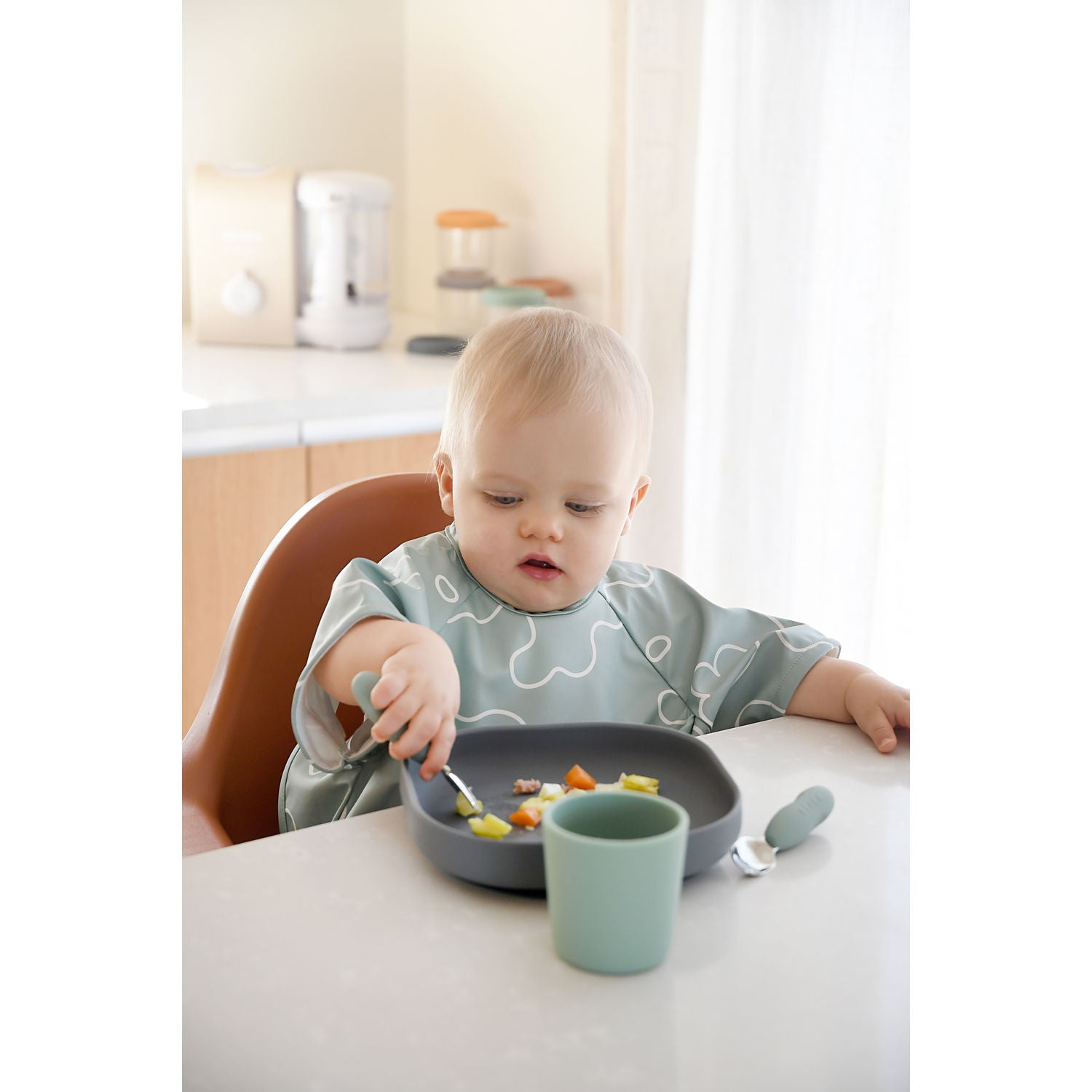 Beaba Fork & Spoon Stainless Steel Pre-Cutlery - Sage Green