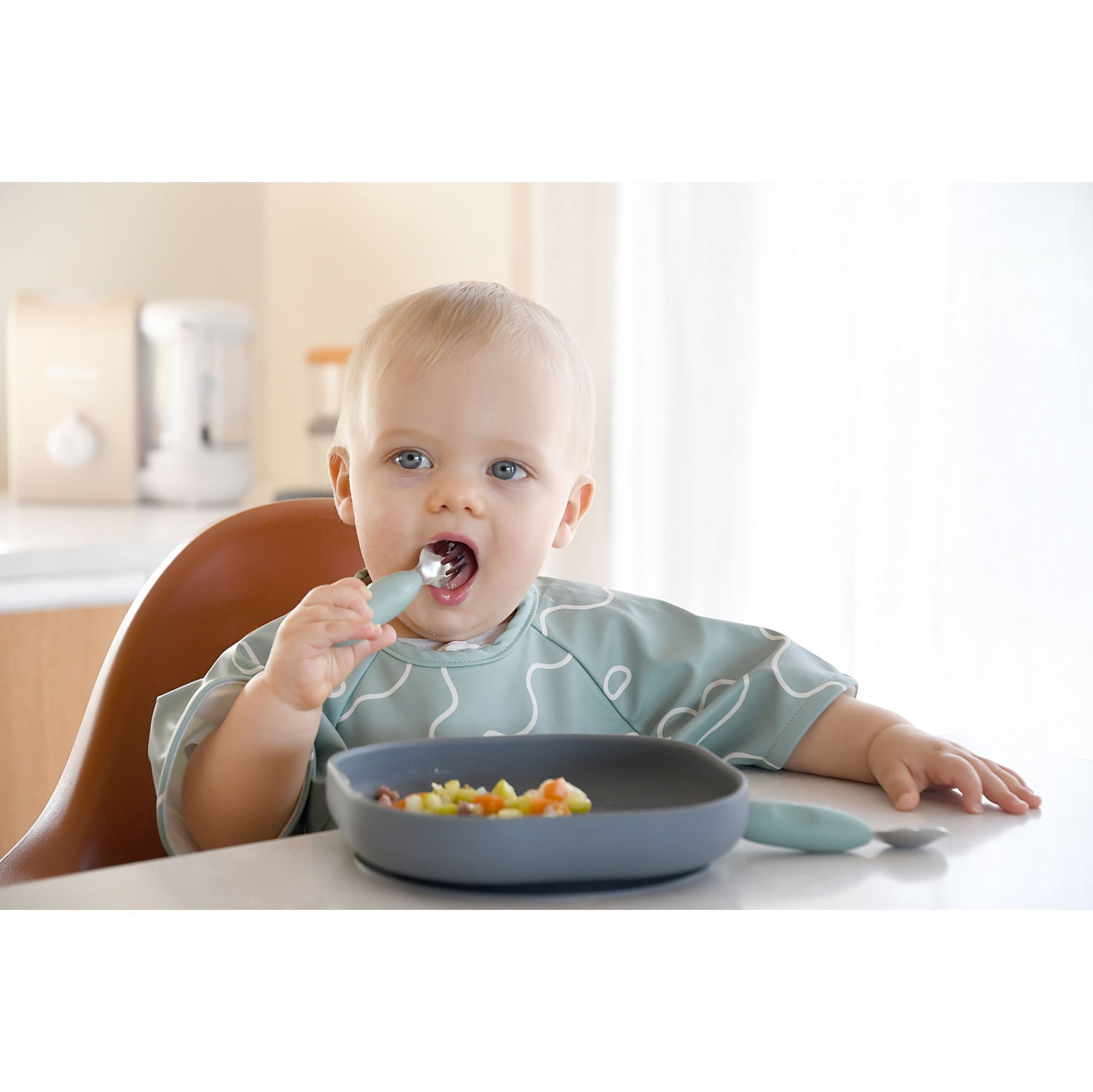 Beaba Fork & Spoon Stainless Steel Pre-Cutlery - Sage Green