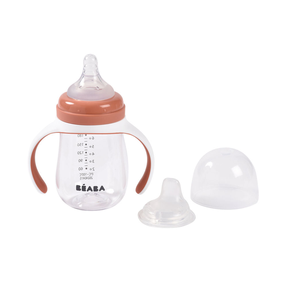 Beaba 2 in 1 Bottle to Sippy Learning Cup 210ml - Terracotta