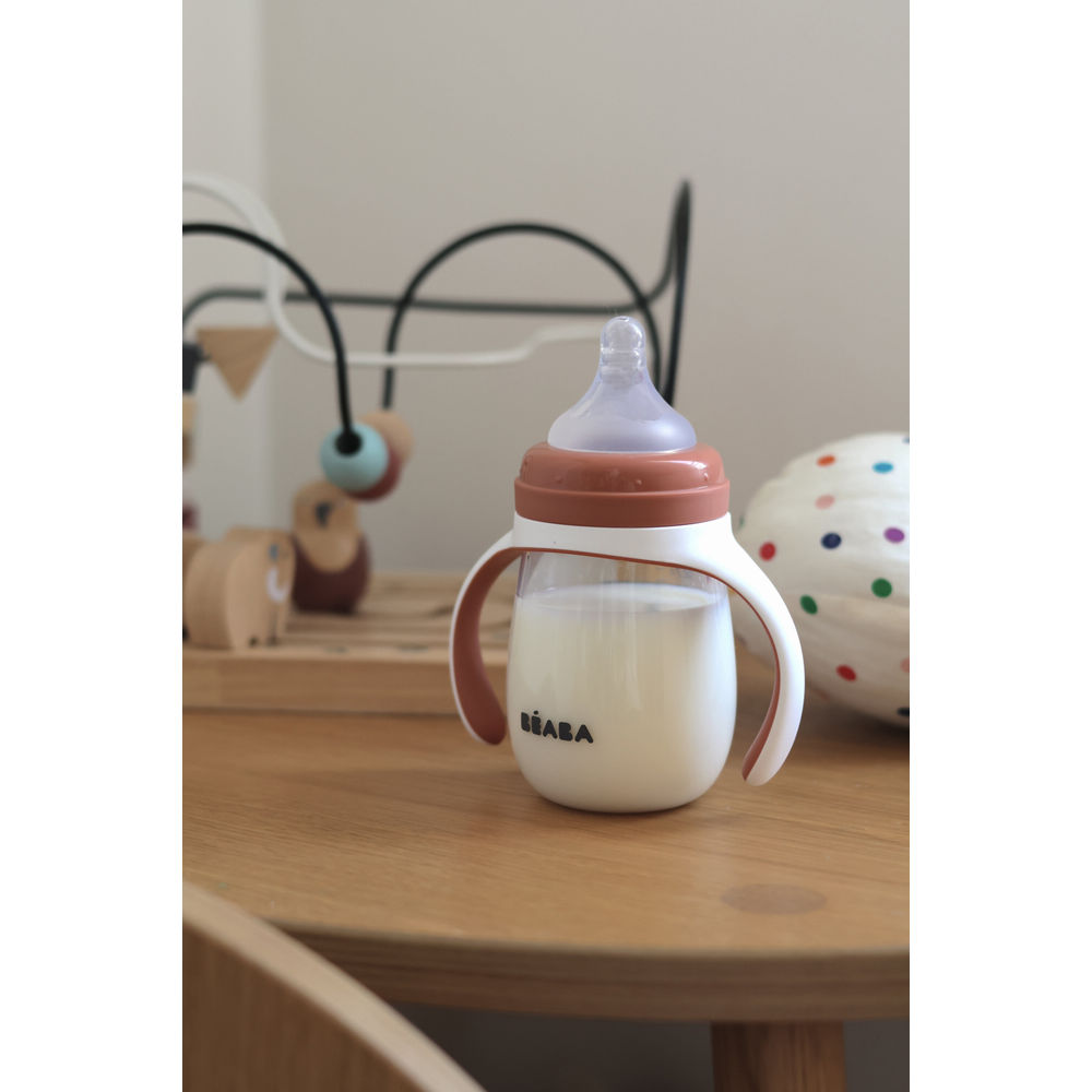 Beaba 2 in 1 Bottle to Sippy Learning Cup 210ml - Terracotta