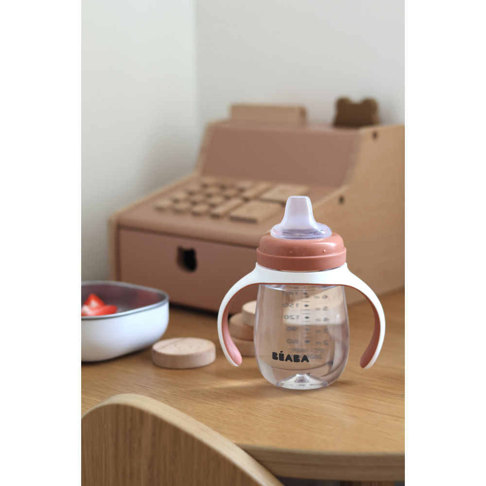 Beaba 2 in 1 Bottle to Sippy Learning Cup 210ml - Terracotta