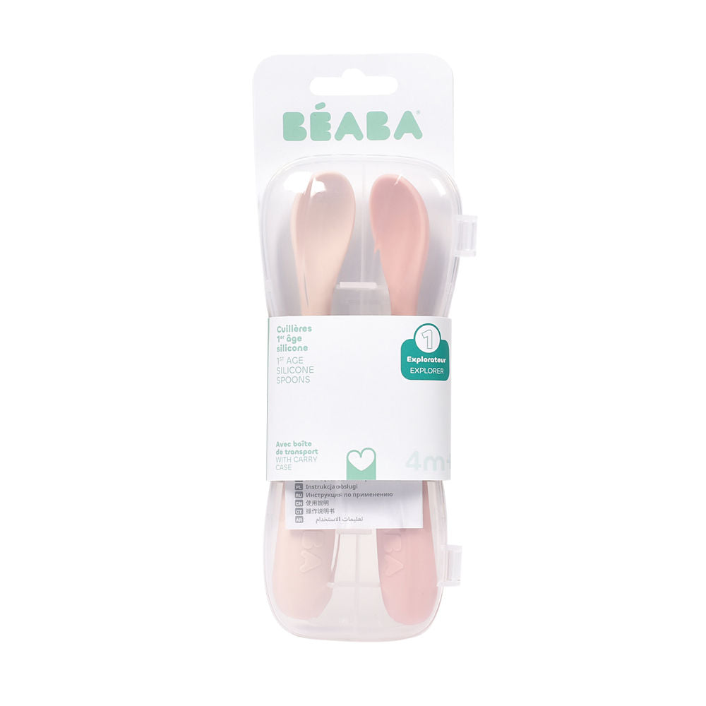 Beaba 1st Stage Silicone Spoons 2 Pack - Cotton Candy/Sorbet