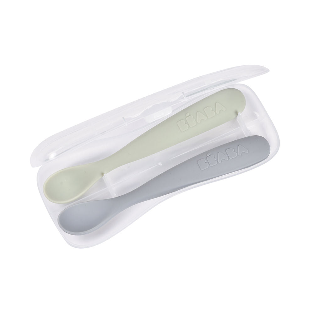 Beaba 1st Stage Silicone Spoons 2 Pack - Misty Green/Pebble
