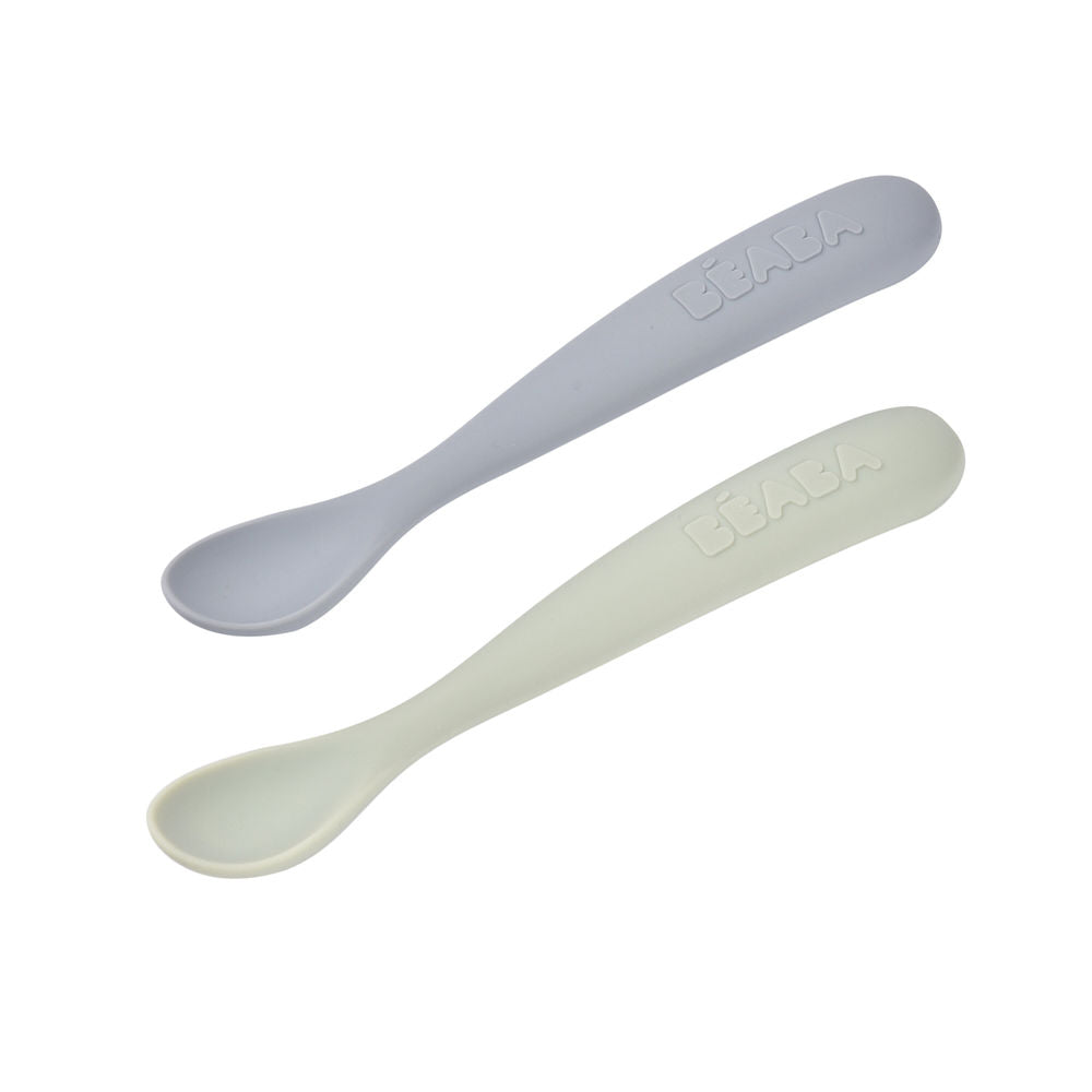 Beaba 1st Stage Silicone Spoons 2 Pack - Misty Green/Pebble
