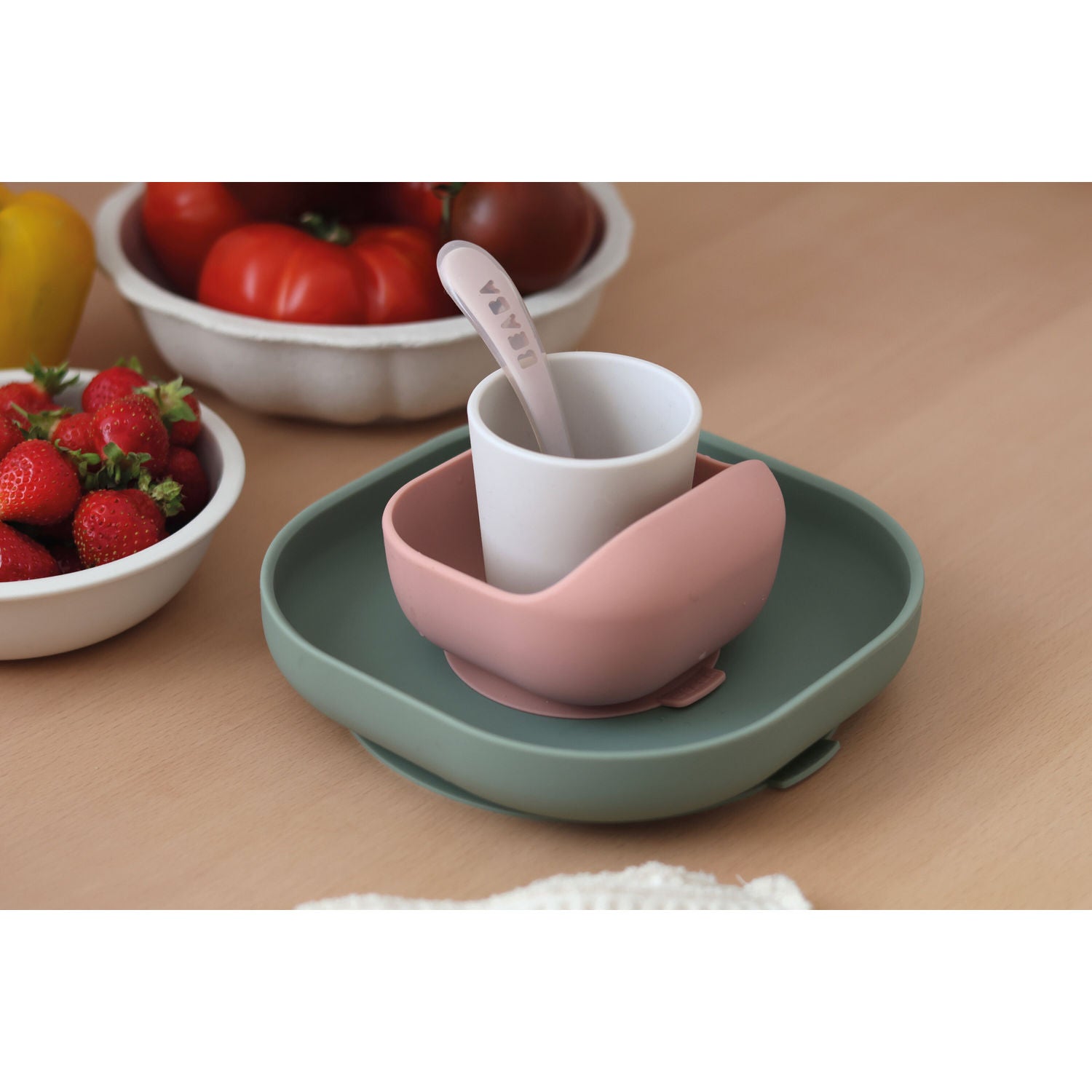 Beaba Silicone Suction Meal Set - Eucalyptus
