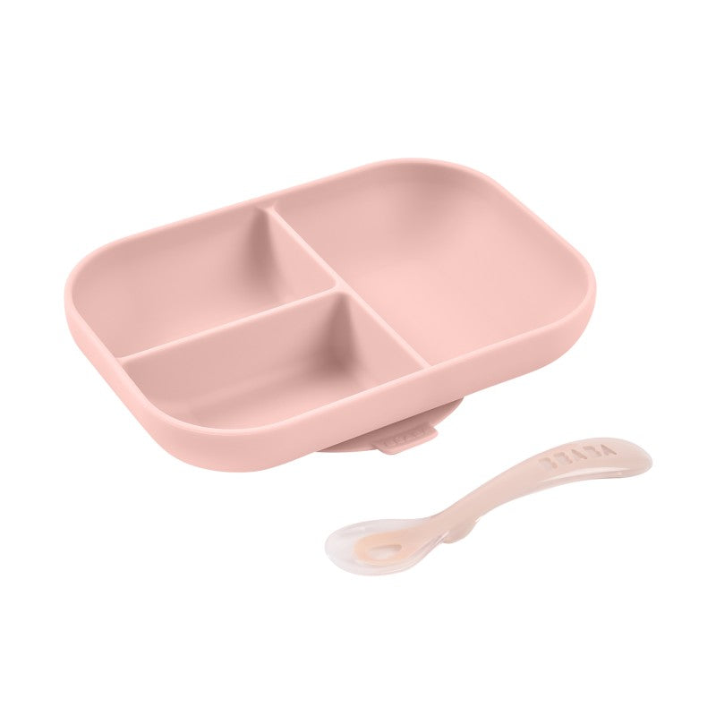 Silicone Suction Divided Plate & Spoon - Cotton Candy