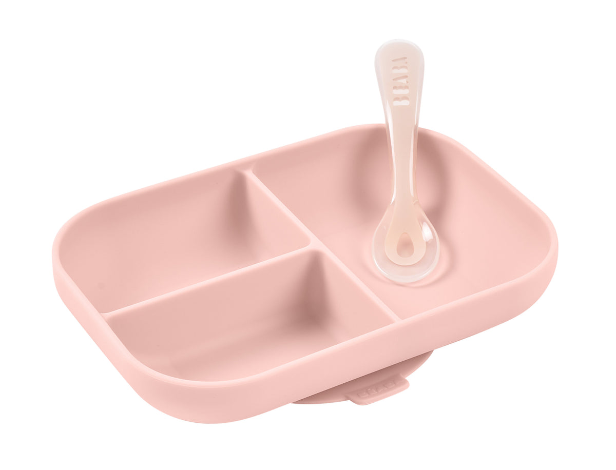 Silicone Suction Divided Plate & Spoon - Cotton Candy