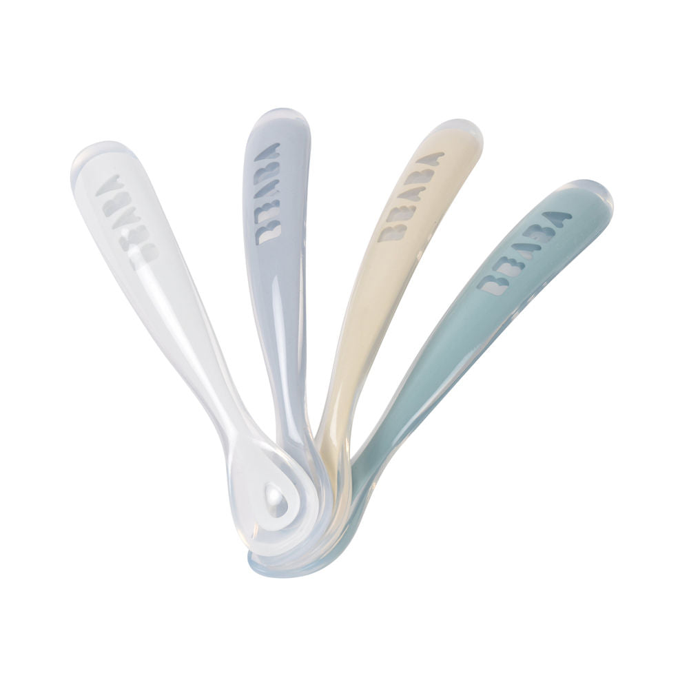Beaba 1st Stage Silicone Spoons 4 Pack - Pebble/Cloud Blue/Baltic Blue/Clay