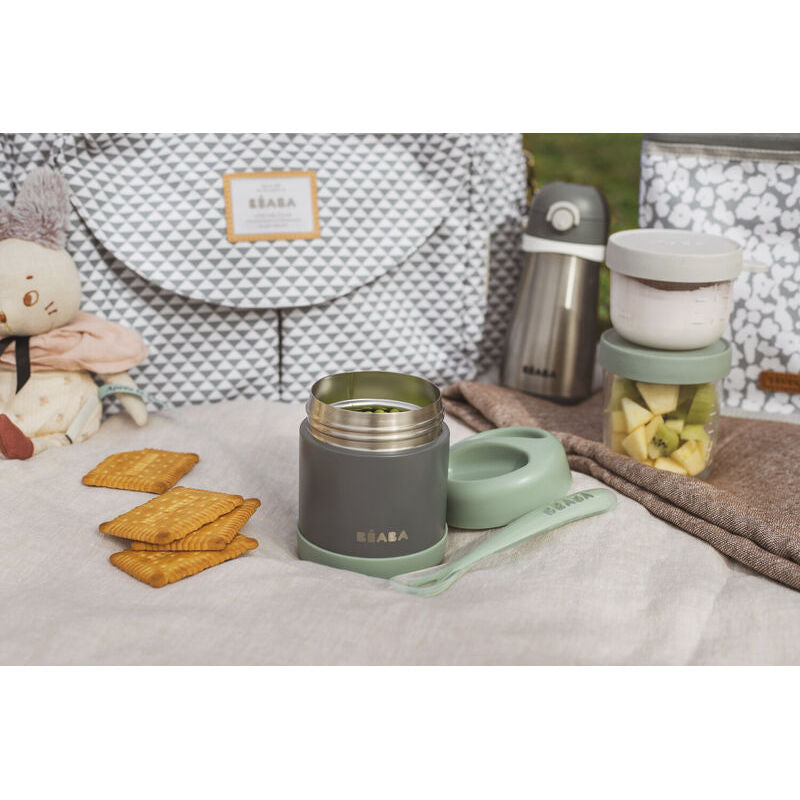 Beaba Thermo Portion Stainless Steel Isothermal Food Container 300 ml (mineral grey/sage green)