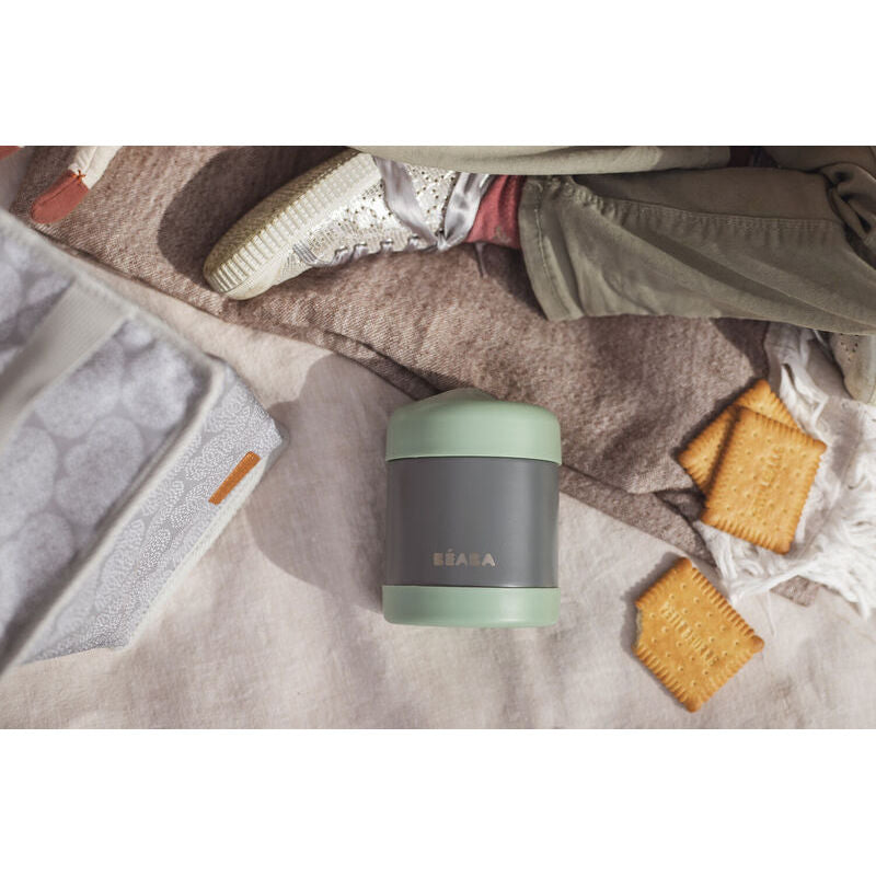 Beaba Thermo Portion Stainless Steel Isothermal Food Container 300 ml (mineral grey/sage green)