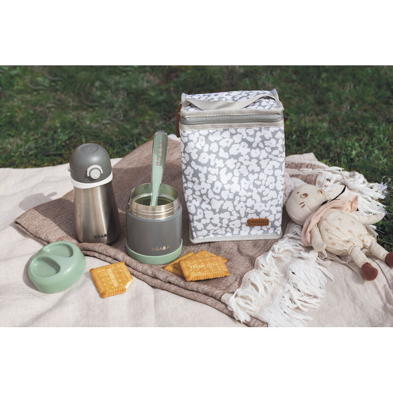 Beaba Thermo Portion Stainless Steel Isothermal Food Container 300 ml (mineral grey/sage green)