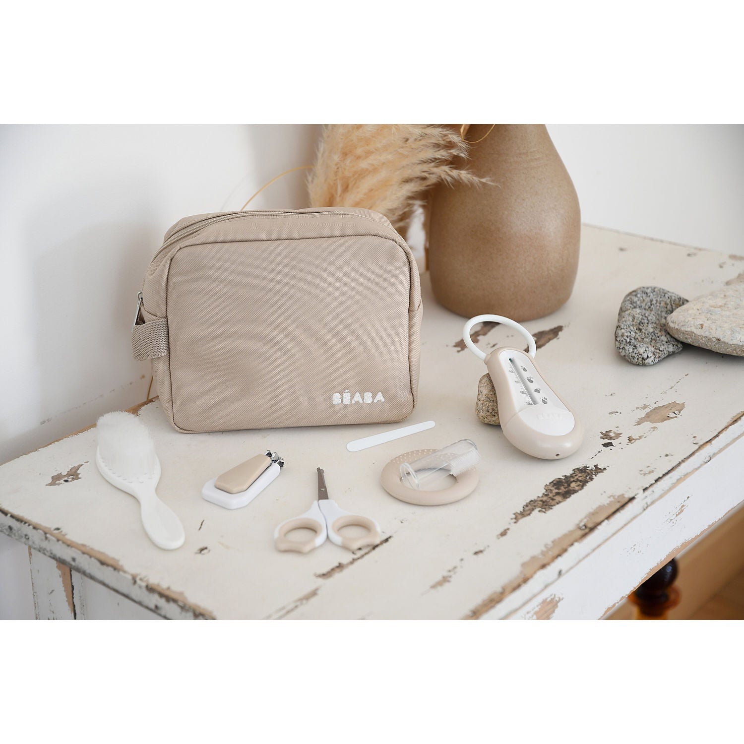 Beaba Baby 7 Piece Grooming Set with Toiletry Pouch - Clay