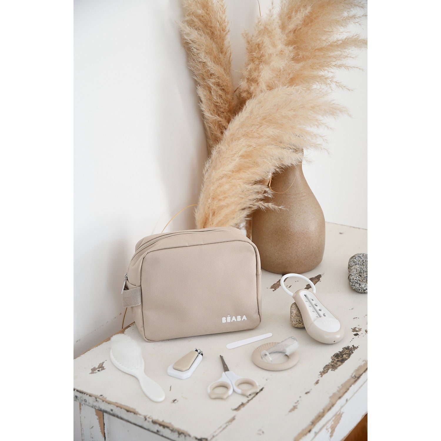 Beaba Baby 7 Piece Grooming Set with Toiletry Pouch - Clay