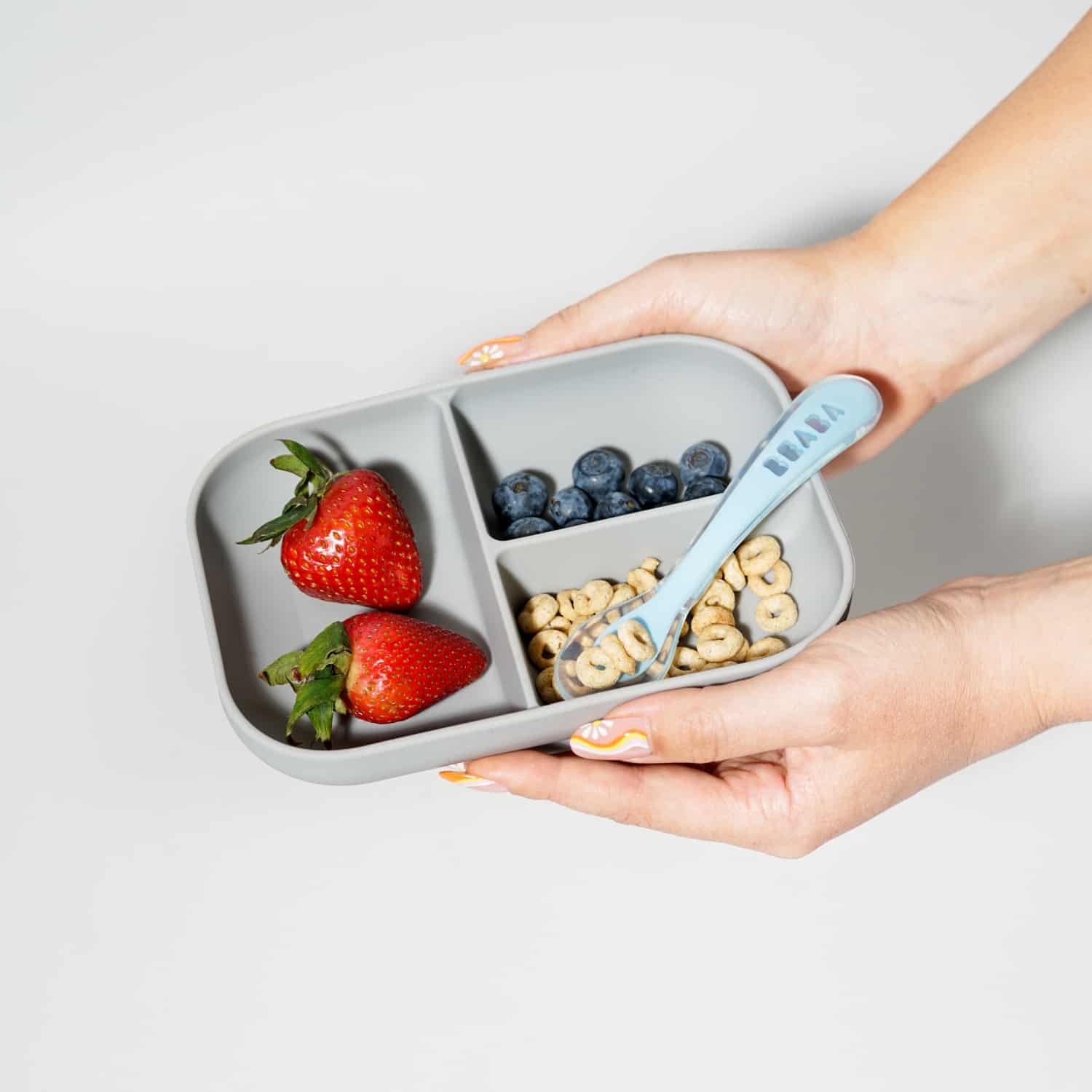 Silicone Suction Divided Plate & Spoon - Grey