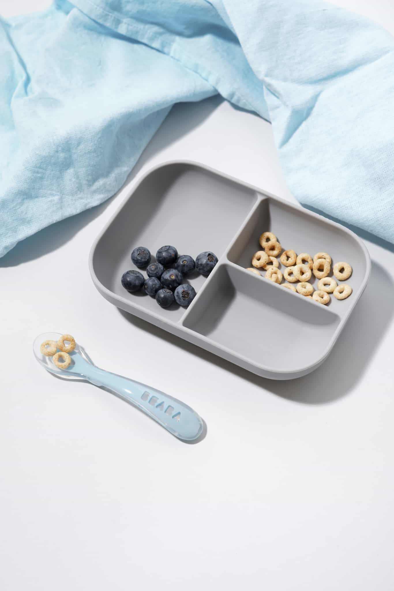 Silicone Suction Divided Plate & Spoon - Grey