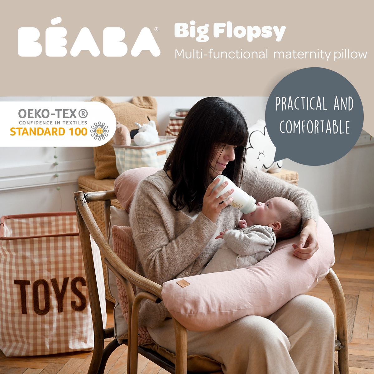 Big Flopsy Linen Nursing Pillow - Rose
