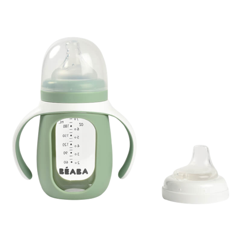Beaba 2-in-1 Glass Learning Cup with Silicone Protective Sleeve 210ml